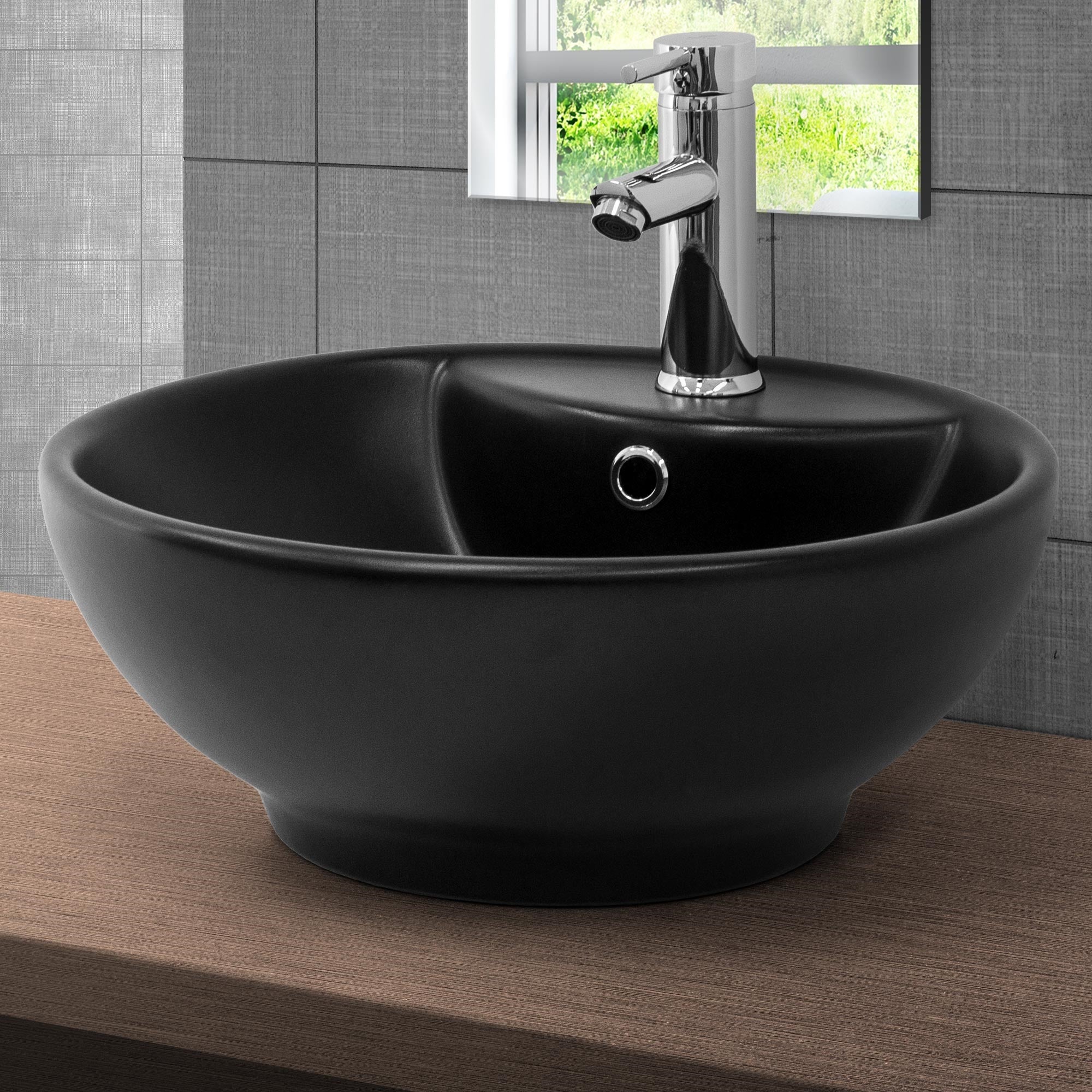 ECD Germany ML-Design vasque ronde noire 45,5 cm + bonde