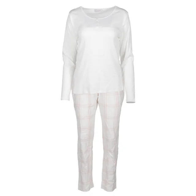 Stokomani Mode Pyjama long jersey carreaux blanc femme