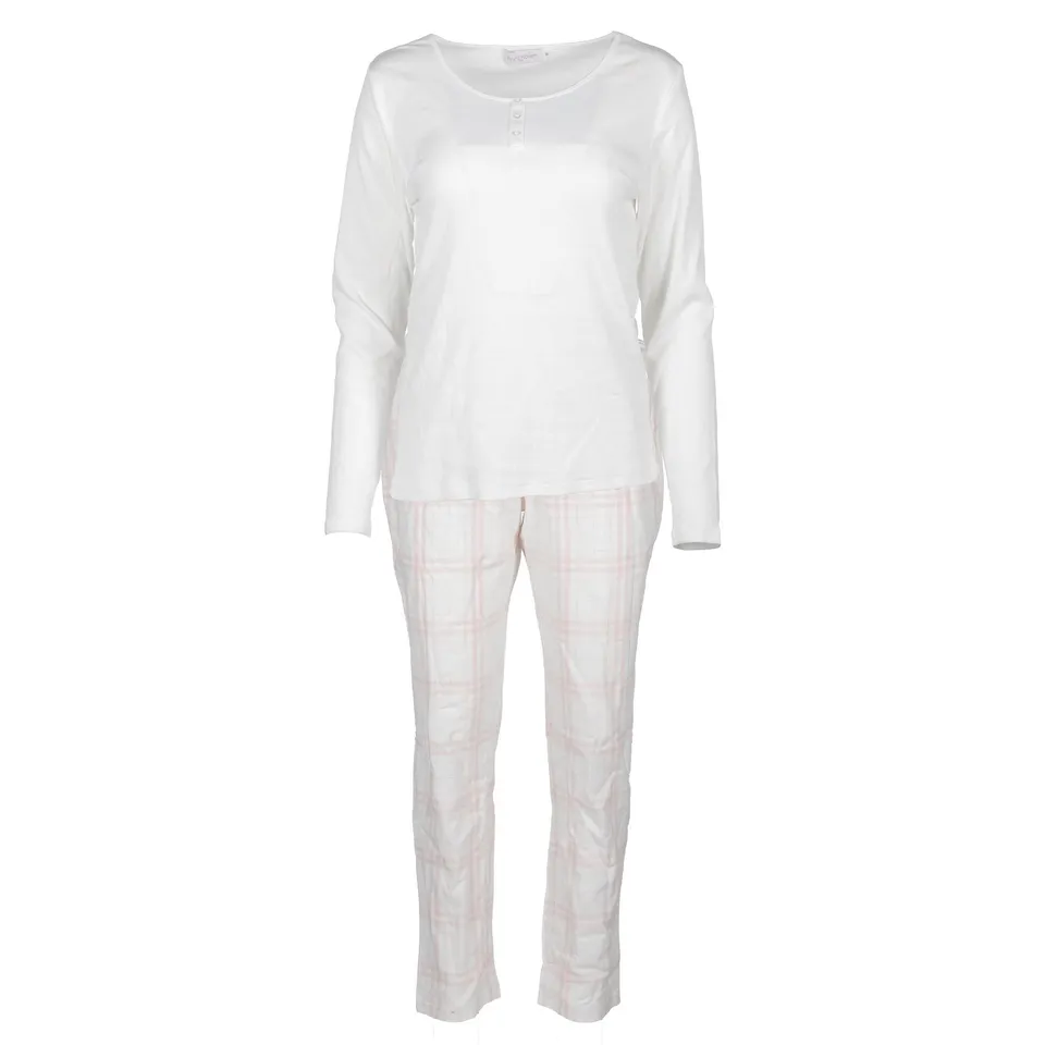 Stokomani Mode Pyjama long jersey carreaux blanc femme