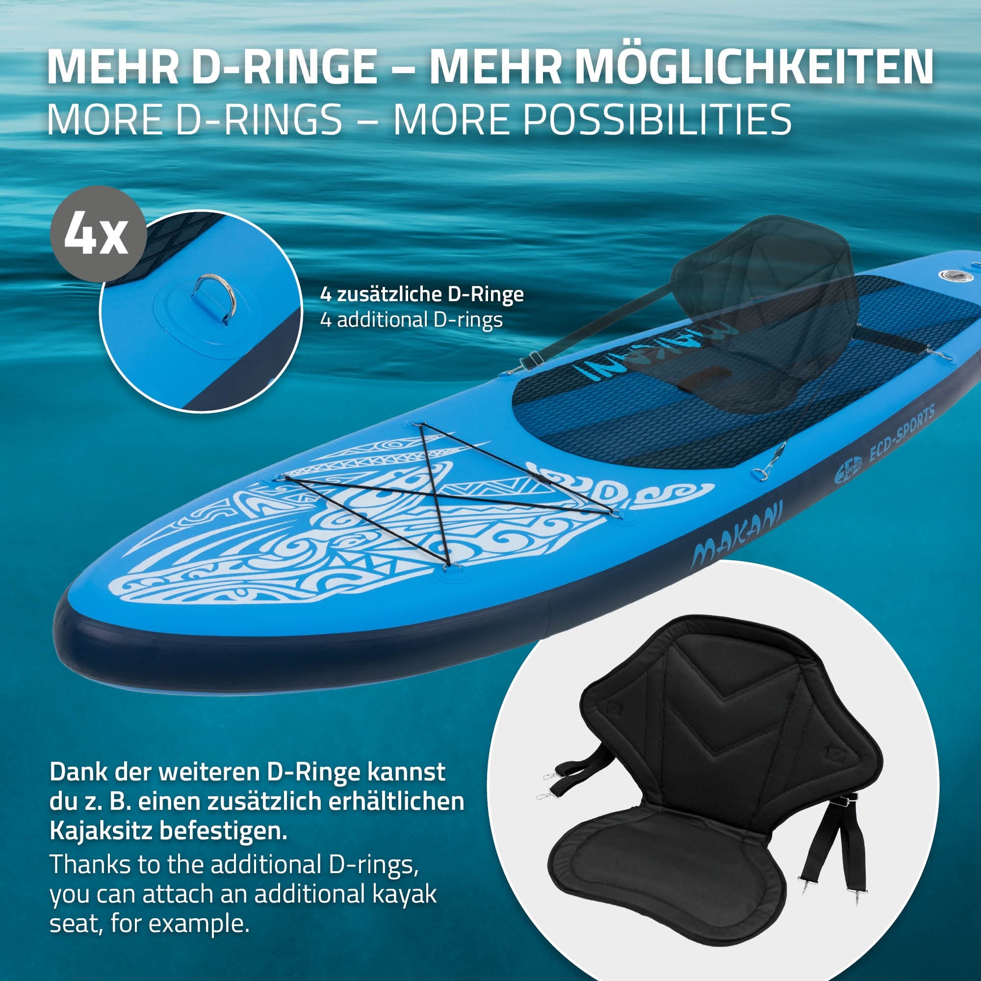 ECD Germany Makani 320 Planche Paddle Gonflable Bleu + Pompe