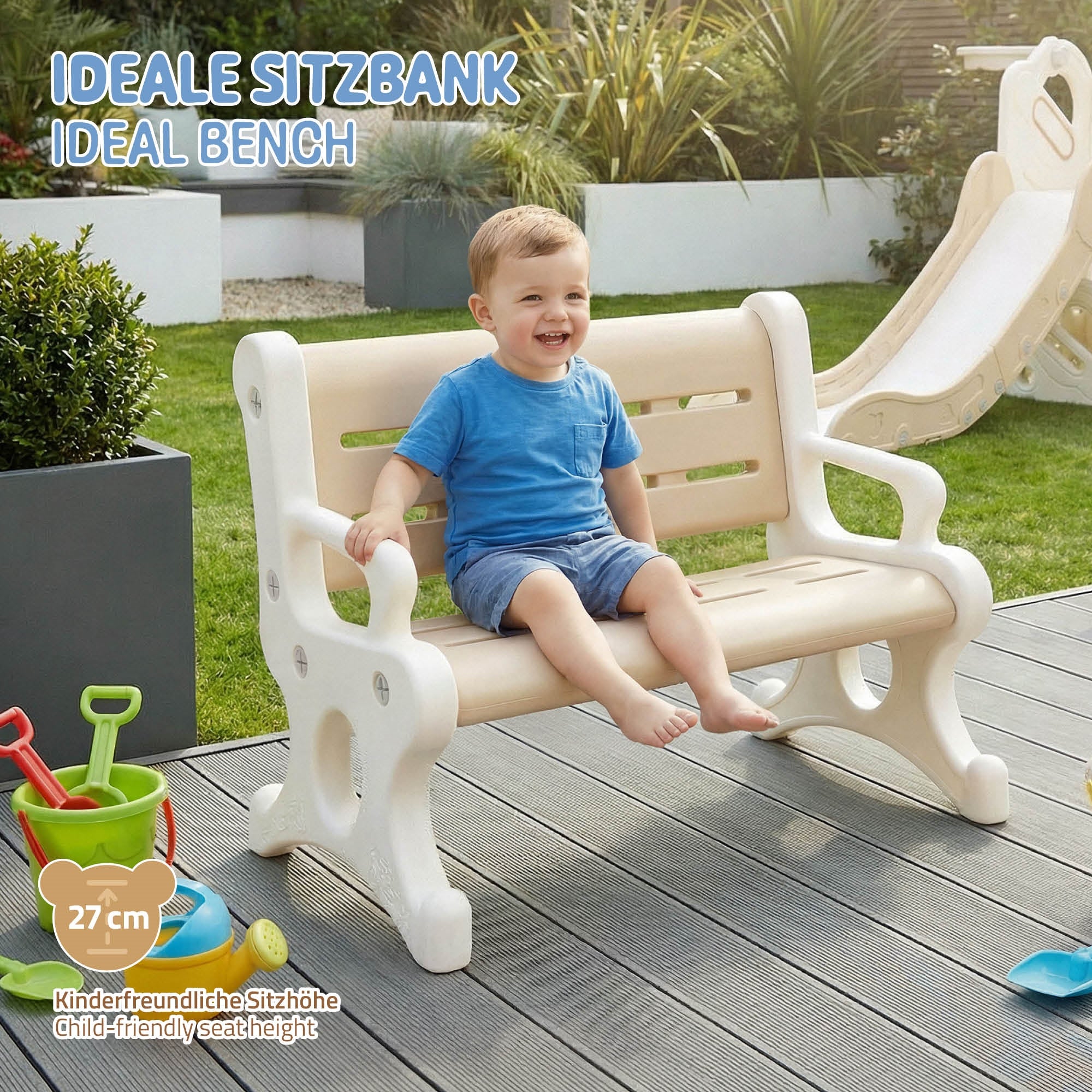 ECD Germany Joyz banc enfant plastique marron-blanc 81,5 cm