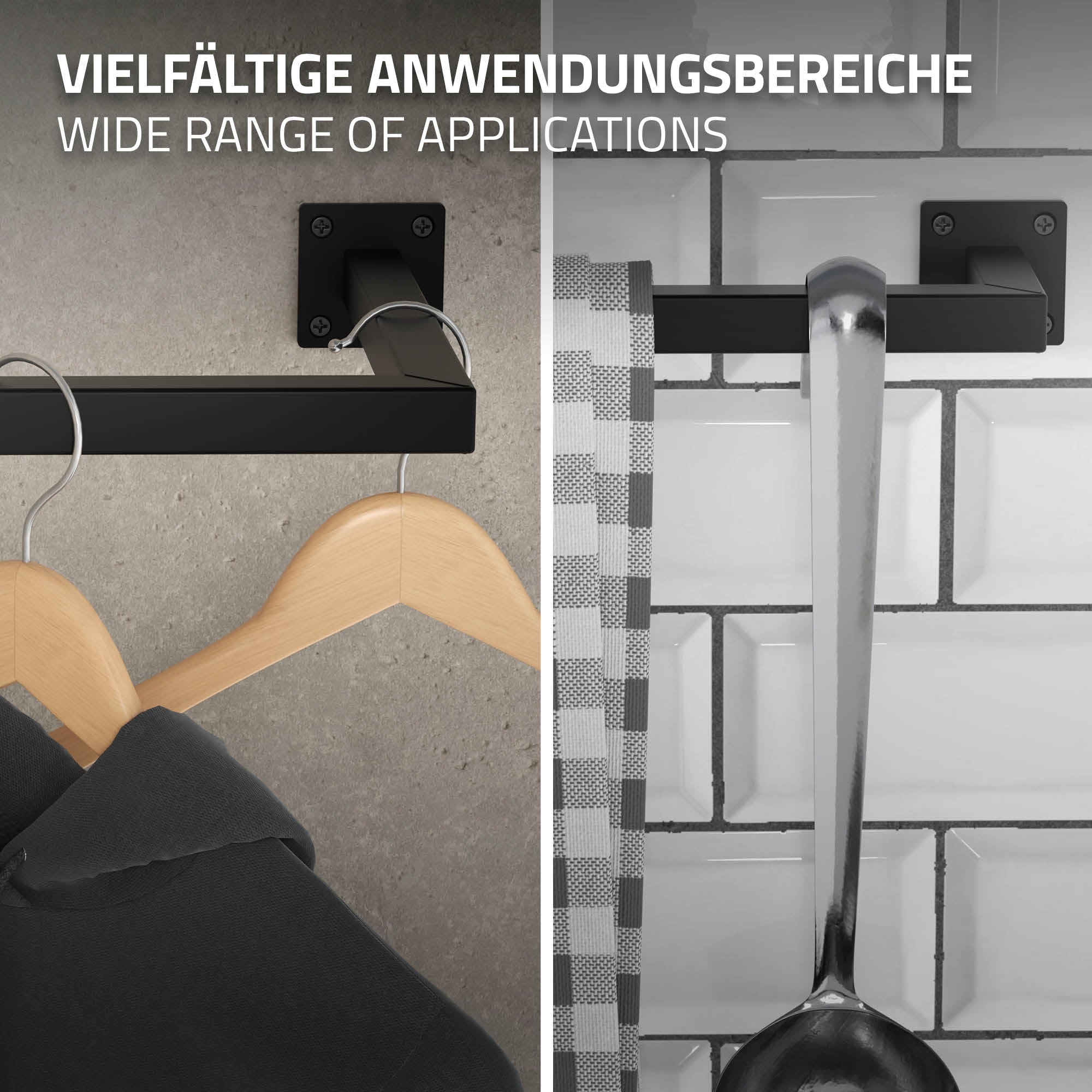 ECD Germany Möbel lot 3 tringles 30x60 cm noir acier