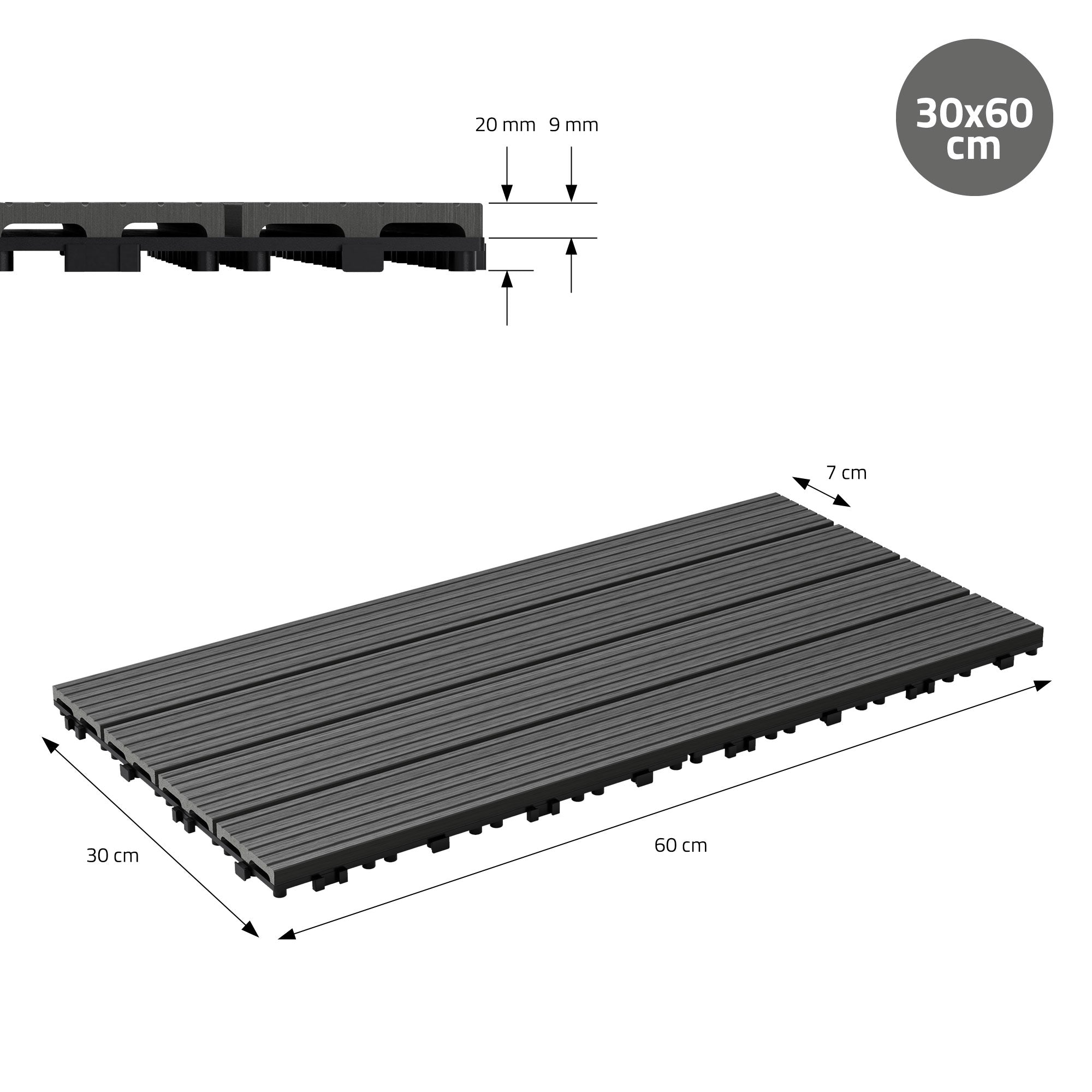 ECD Germany Garten dalles terrasse 60x30 cm anthracite 6 pièces WPC