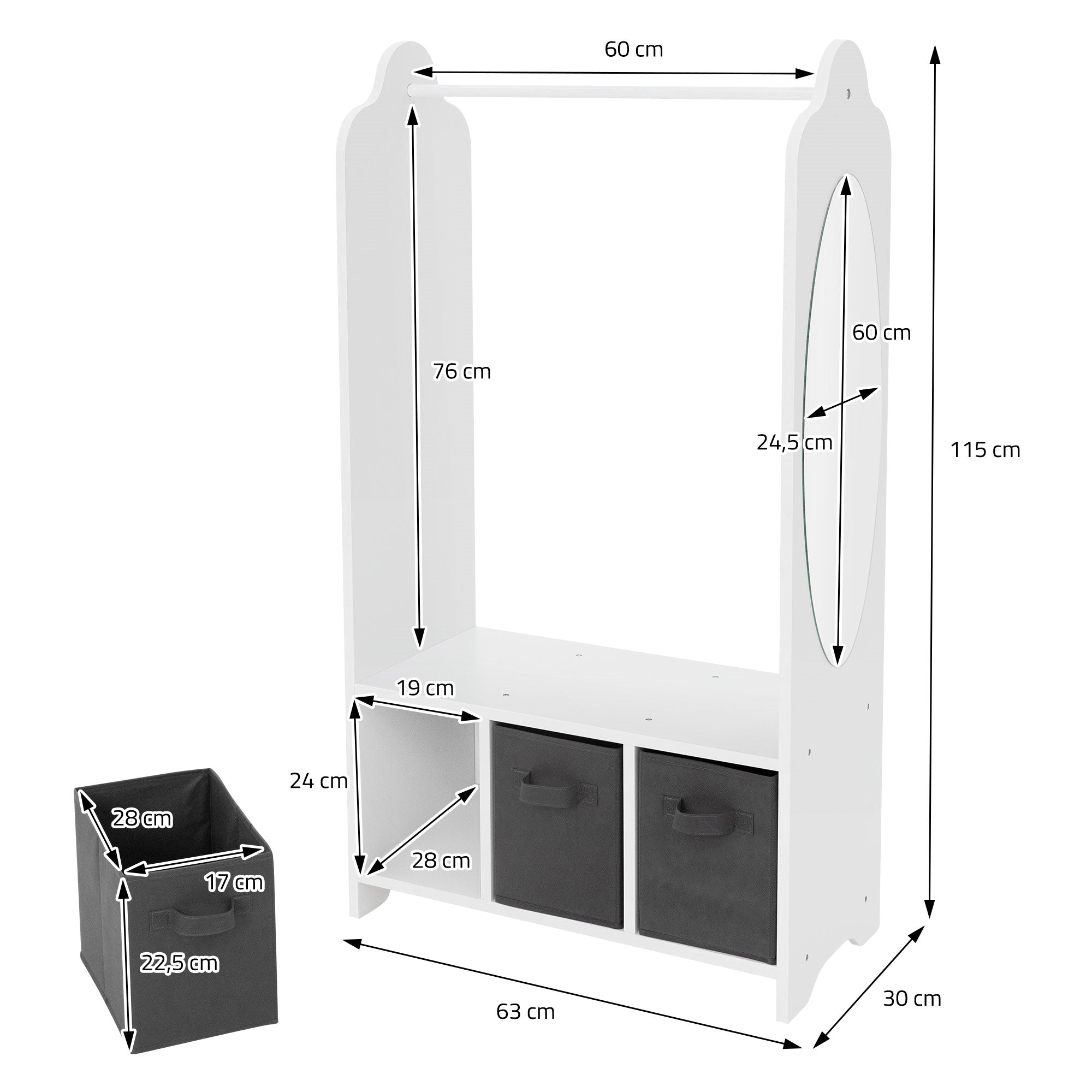 ECD Germany Joyz portant enfant blanc bois miroir 3 casiers