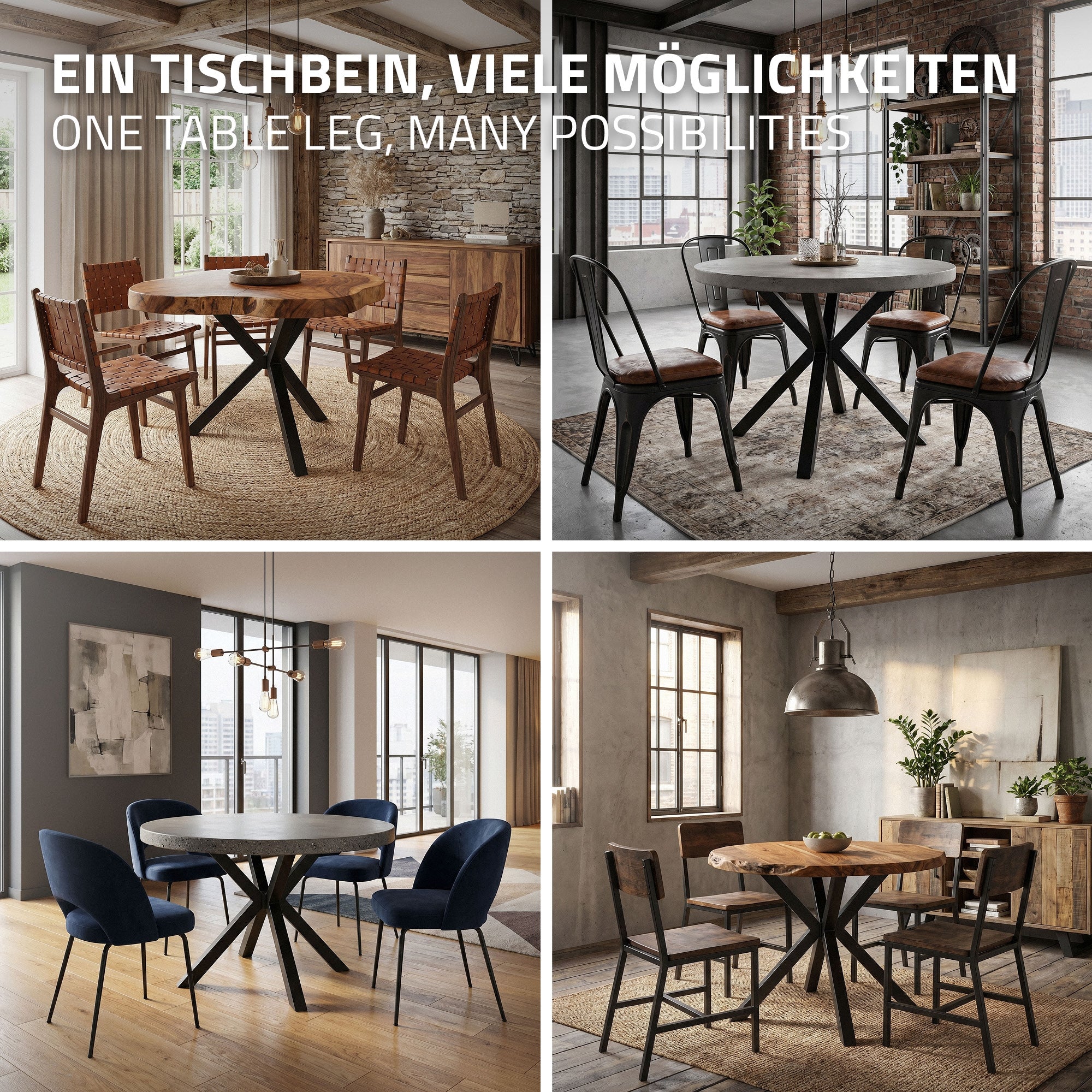 ECD Germany Möbel pied de table Spider acier noir 94,5x73 cm