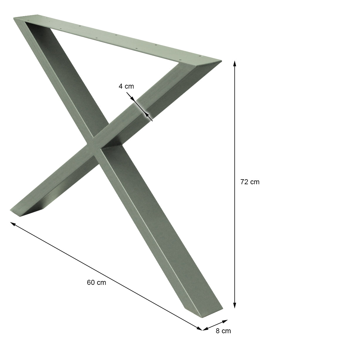ECD Germany Möbel pieds de table X 60x72 cm gris pierre acier lot 2