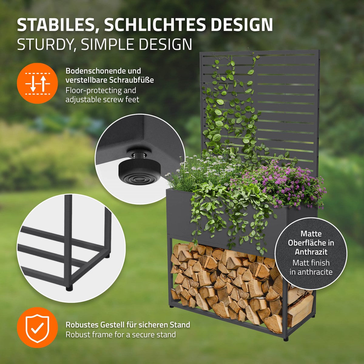 ML-Design range-bûches jardinière 90x170 cm anthracite