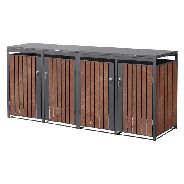 ECD Germany Garten Cache Poubelle 4x240L Acier Rouille