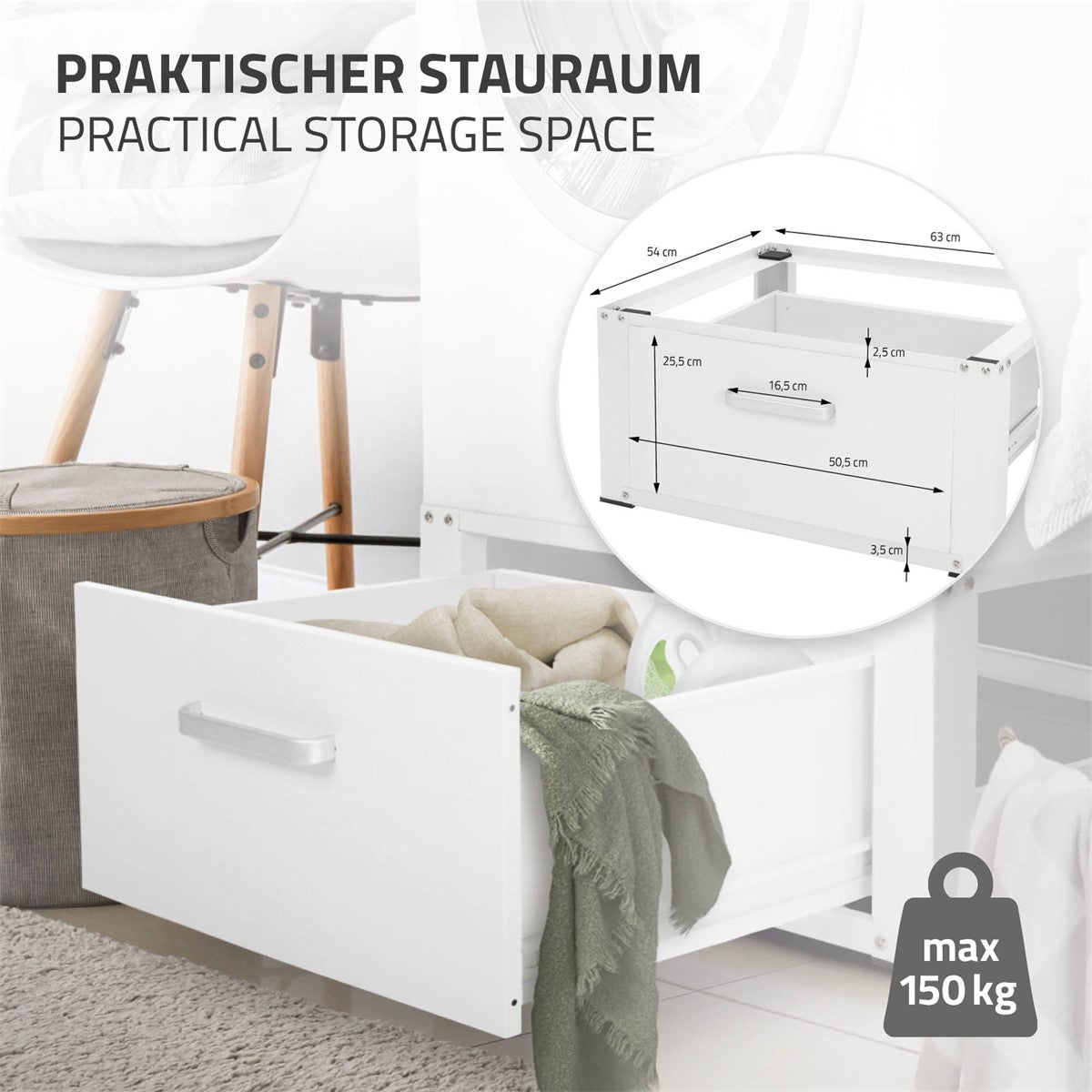 ECD Germany Möbel Socle lave-linge acier avec tiroir noir