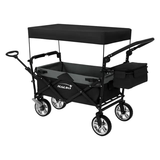 Hauki chariot pliable XXL 120kg noir-gris avec toit et sac