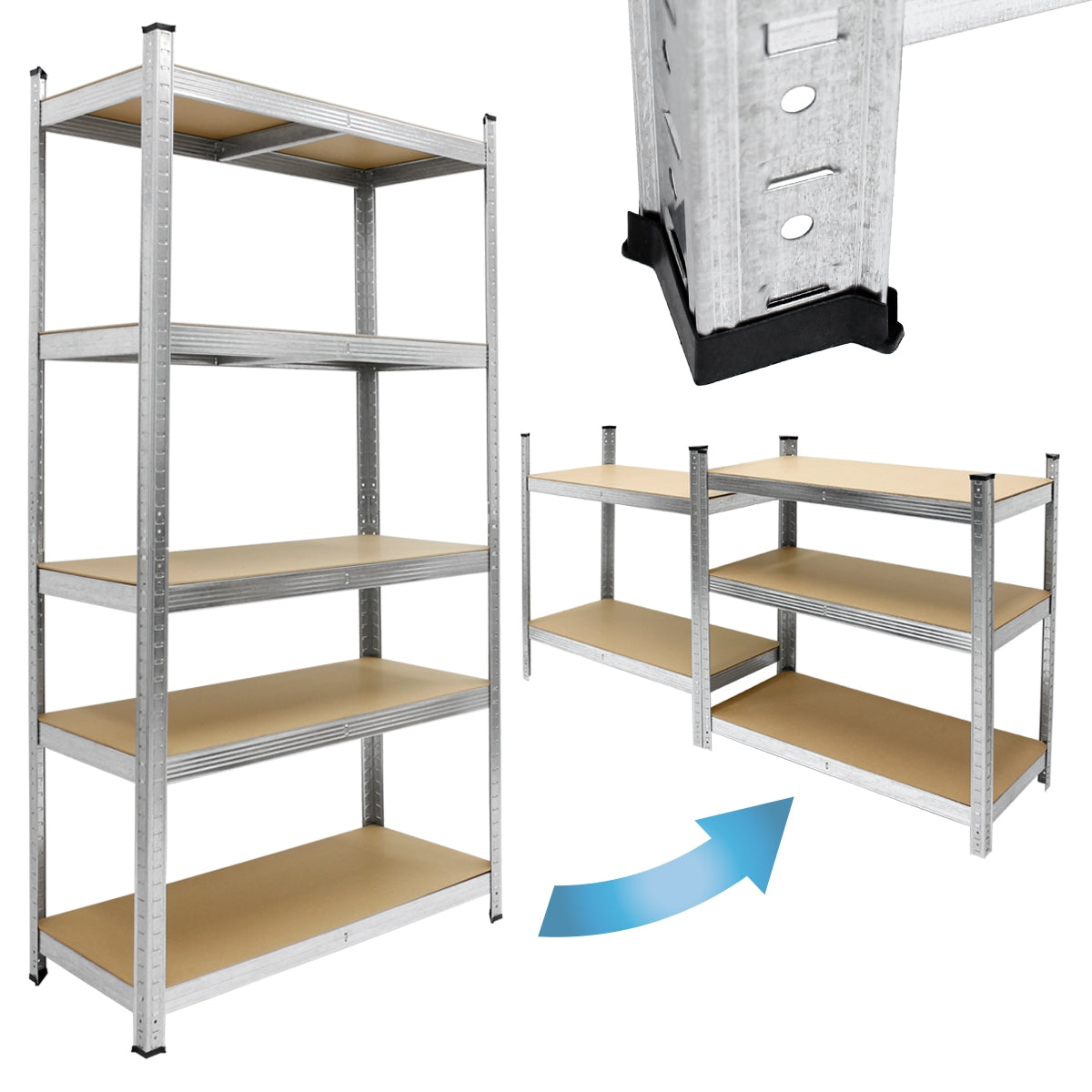 ECD Germany lot 3 étagères charge lourde argent 180x90x40 cm 750kg