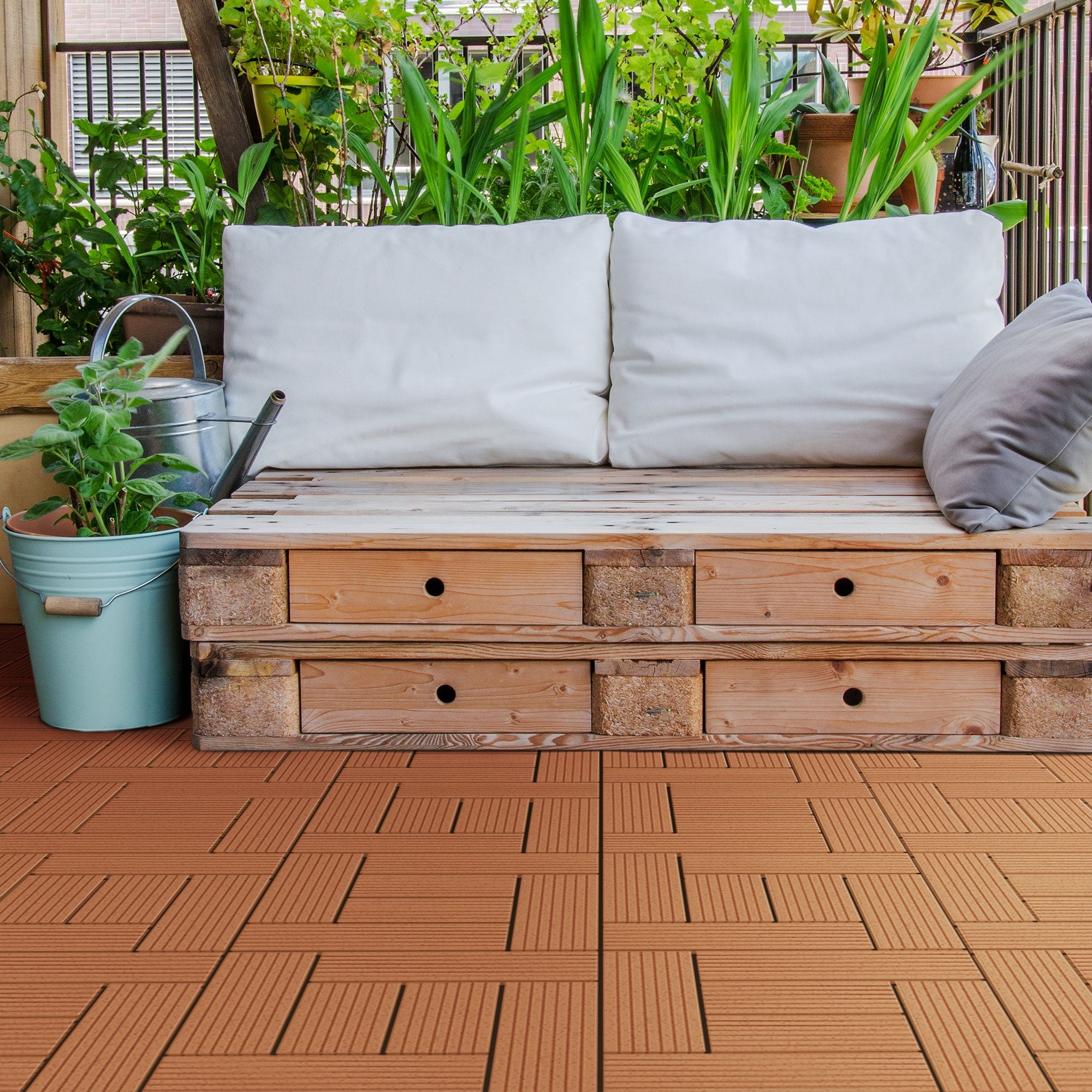 ECD Germany Garten 44 Dalles Terrasse WPC Marron Clair 30x30 cm