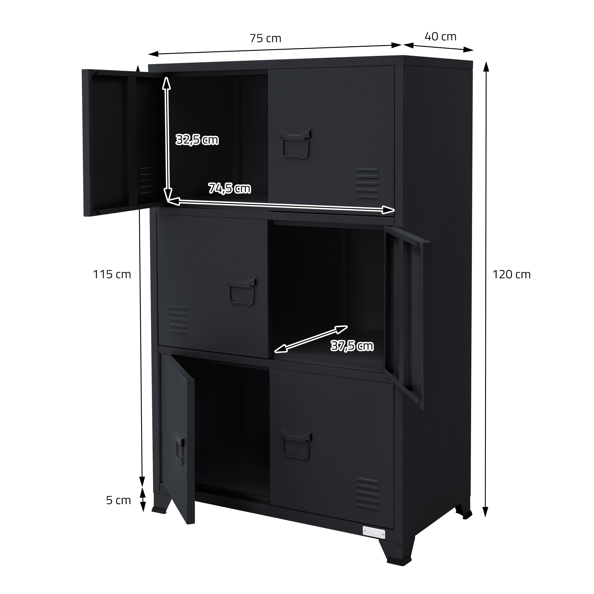 ECD Germany armoire bureau anthracite 75x40x120 cm acier 3 cases
