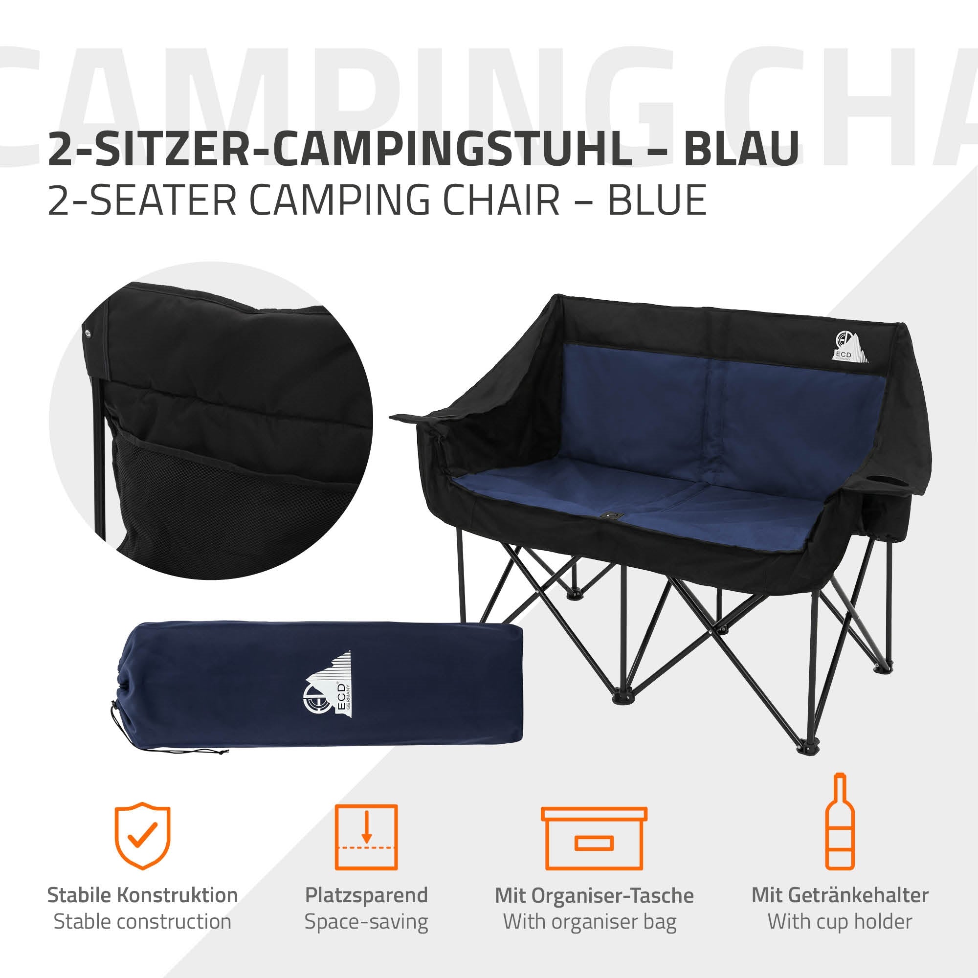 ECD Germany double 2 places chaise camping bleue 200 kg