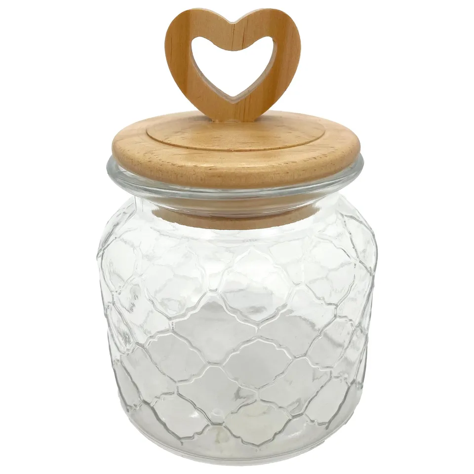 Stokomani Maison Bocal verre couvercle cœur pin 600 ml