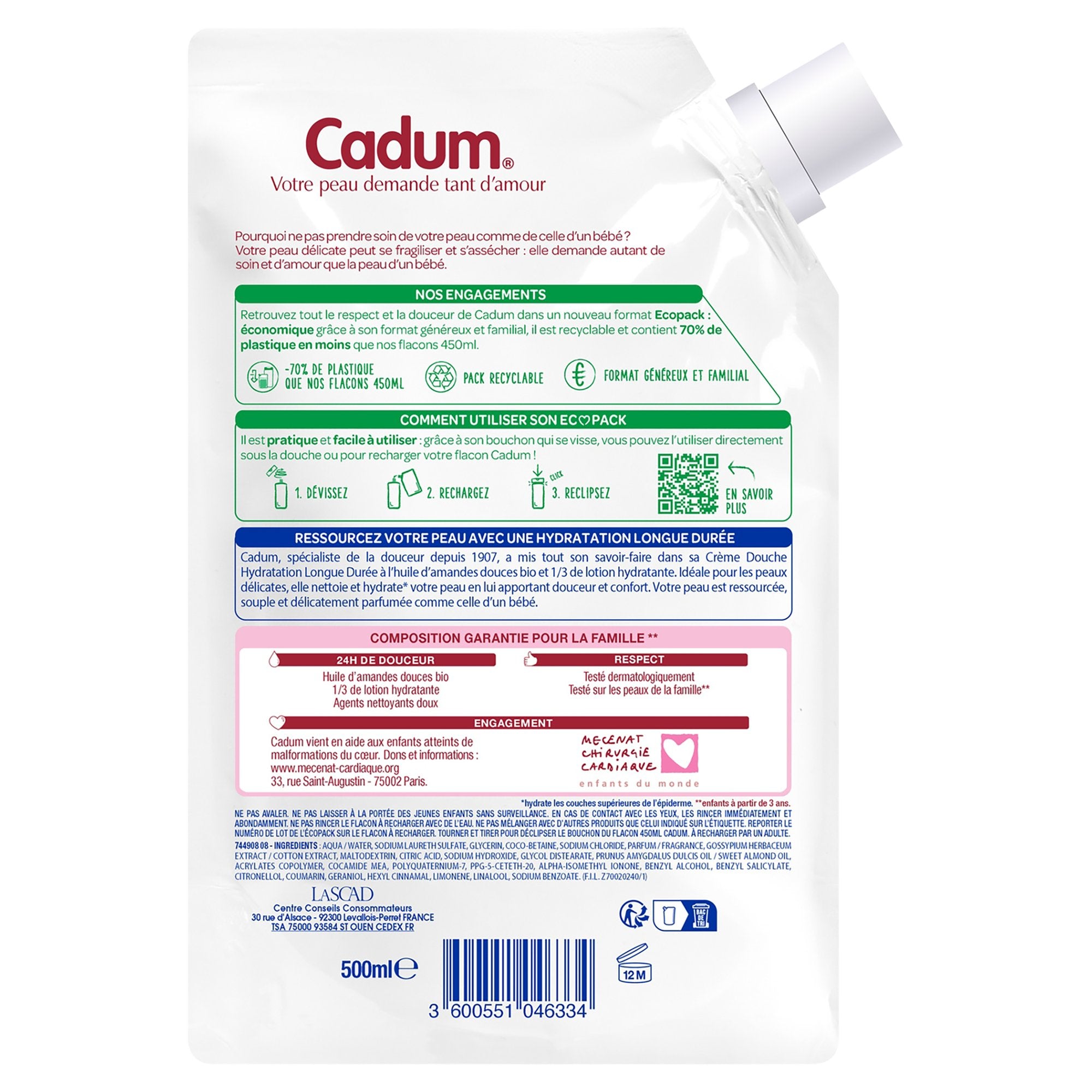 Cadum Hydratation crème de douche recharge écopack