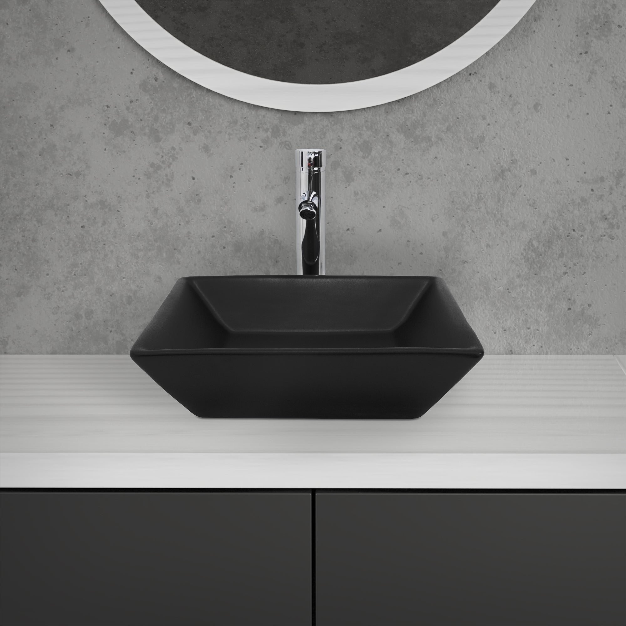 ML-Design vasque carrée noire 41x41 céramique + bonde