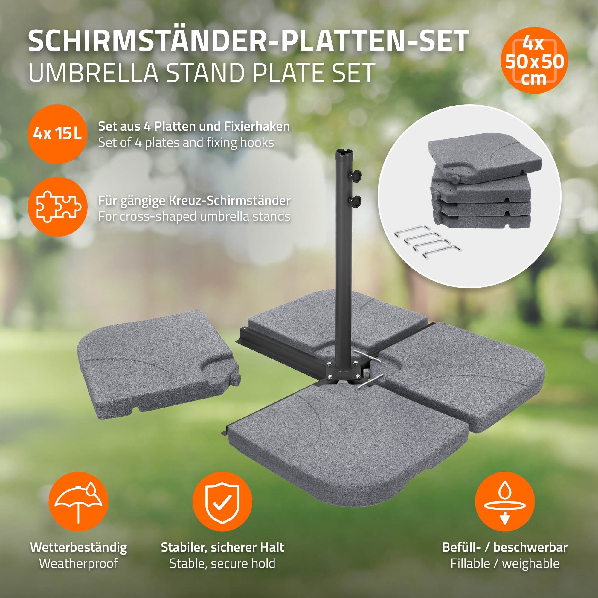 ECD Germany Garten pied parasol steinoptik 4 pièces 60 L