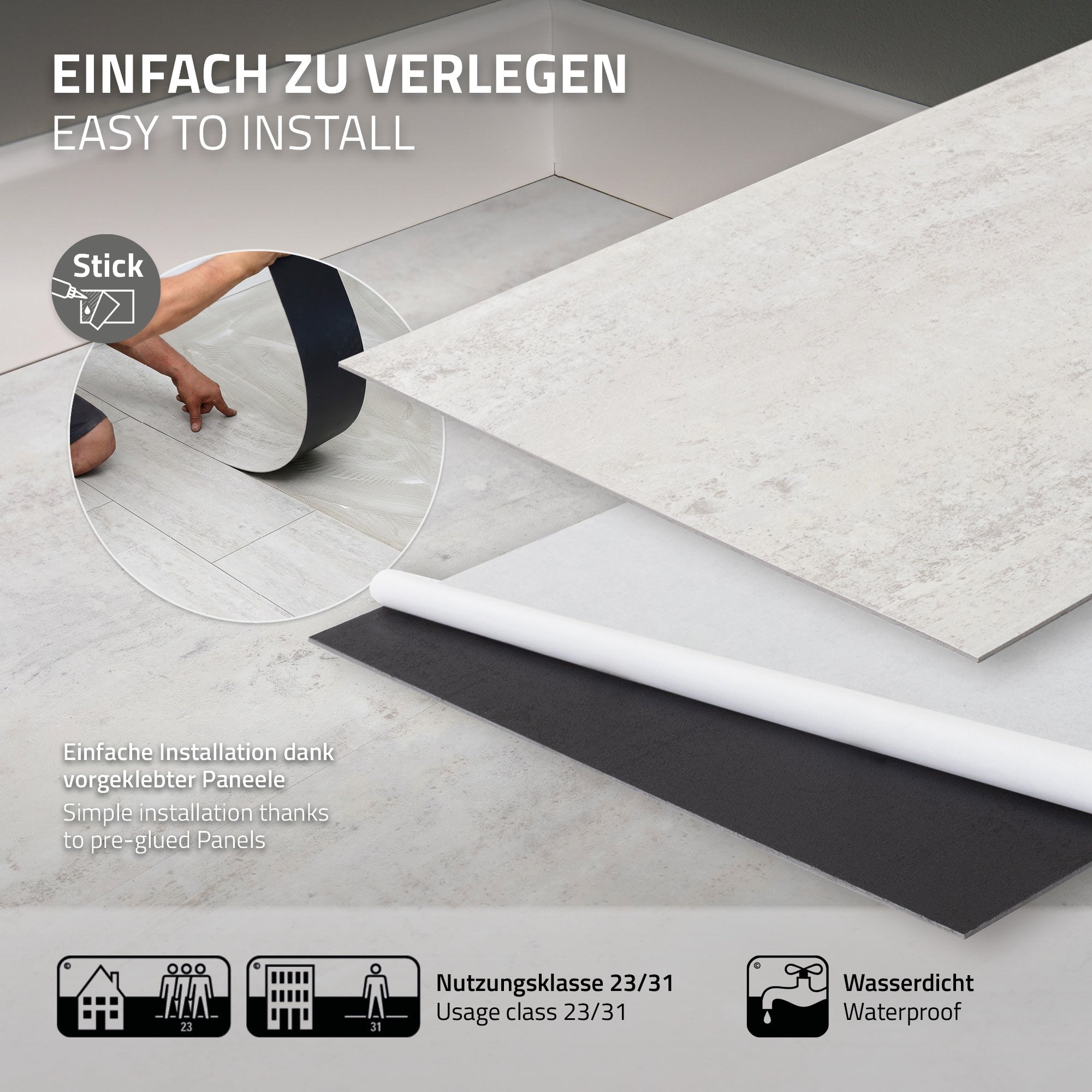 ECD Germany Dalles Vinyle Adhésives Ciment Clair 6,68 m² 36 Pièces