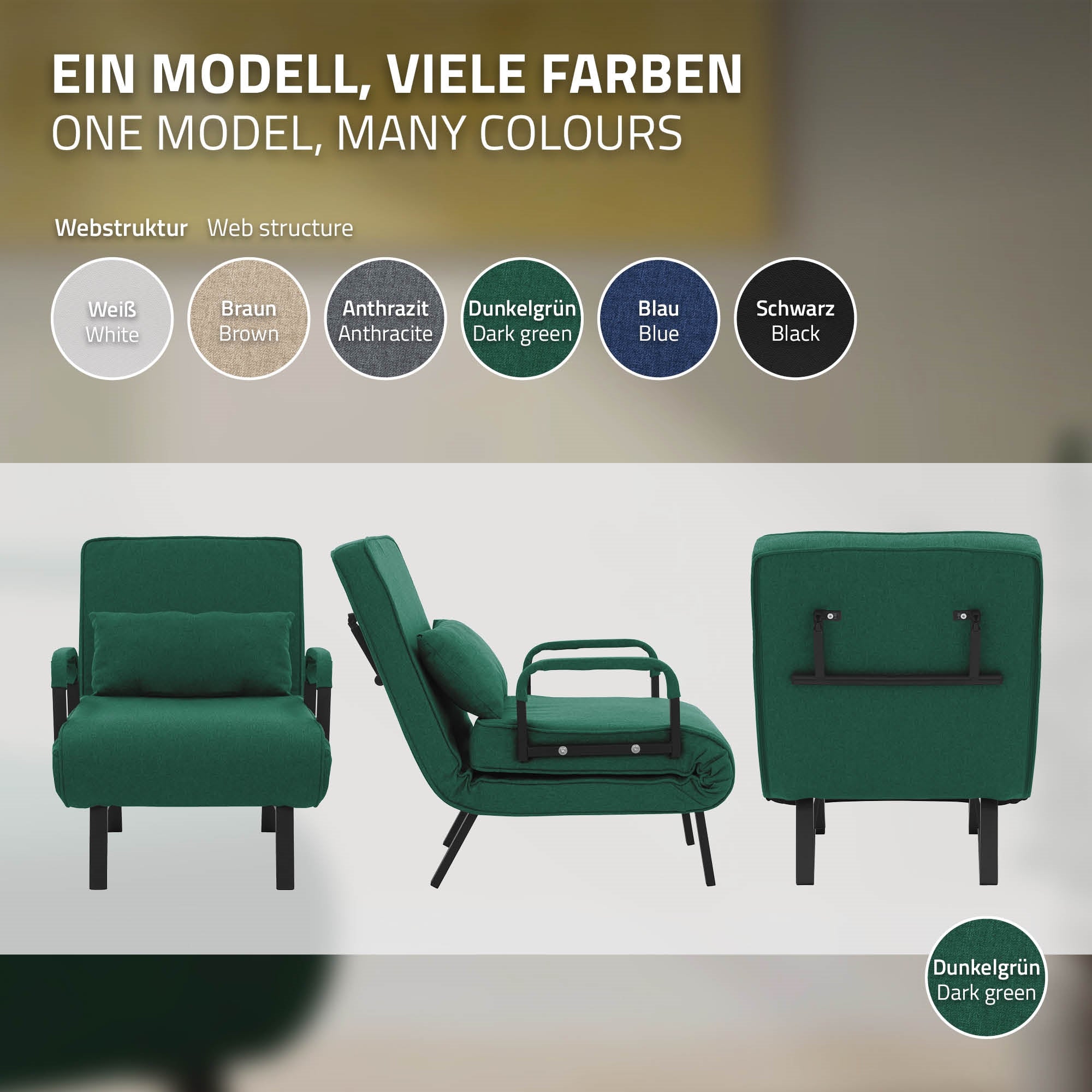 ML-Design Fauteuil convertible vert foncé chenille 186x60