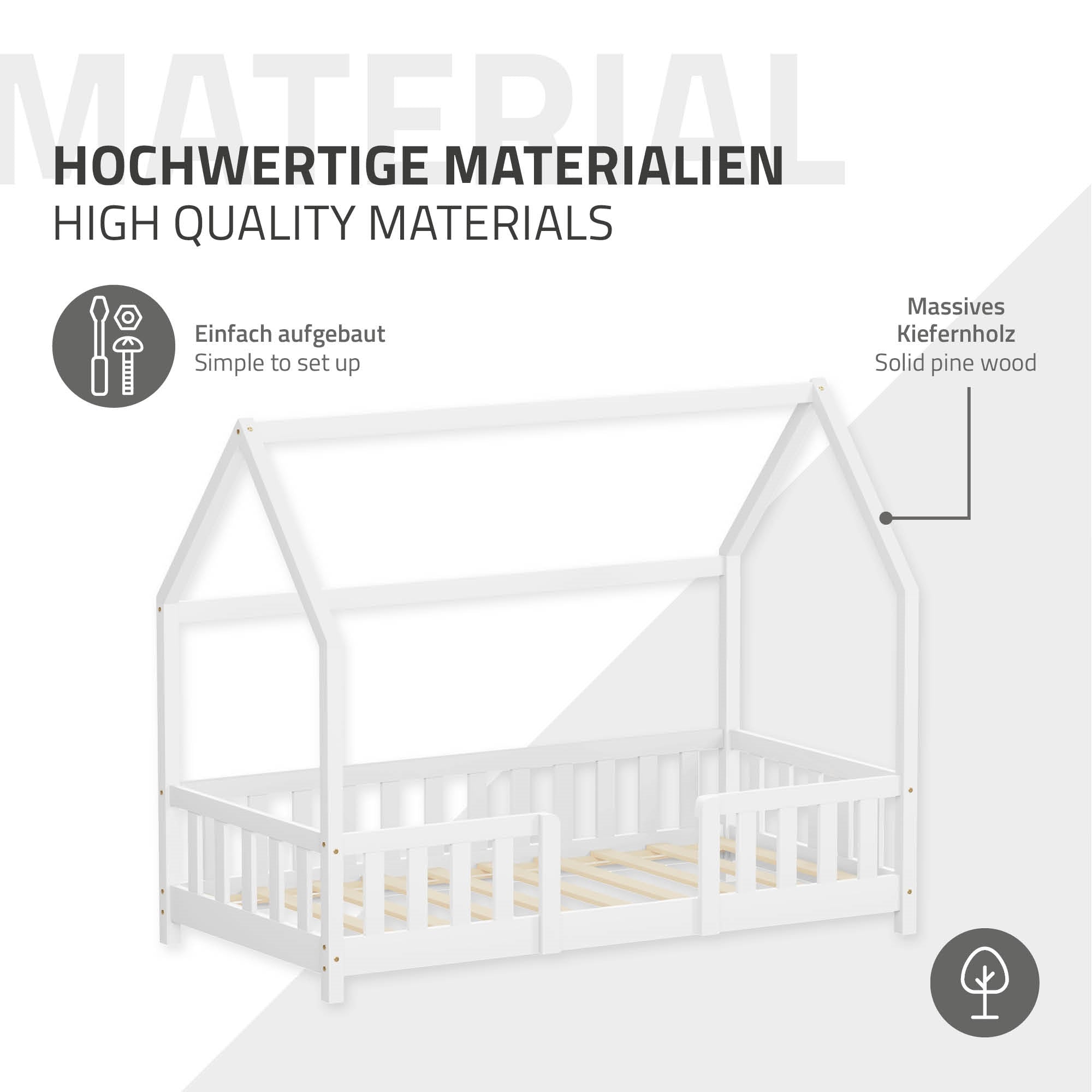 ECD Germany Kinder lit cabane 80x160 cm blanc + matelas 10cm