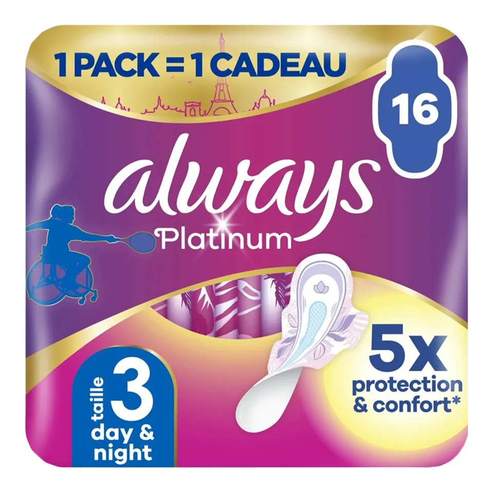 Always Platinum serviettes hygiéniques taille 3 16 unités avec ailettes