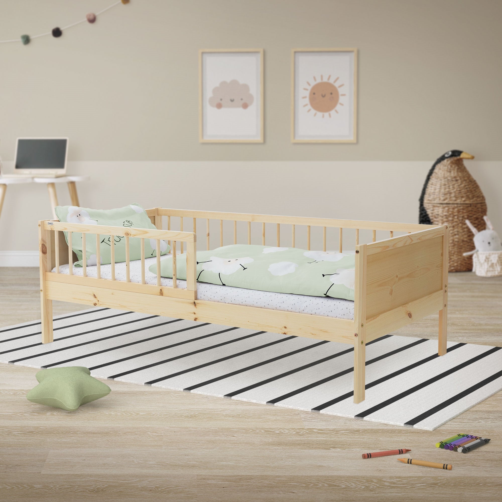 ECD Kinder lit enfant 80x160 cm pin naturel sommier barrière