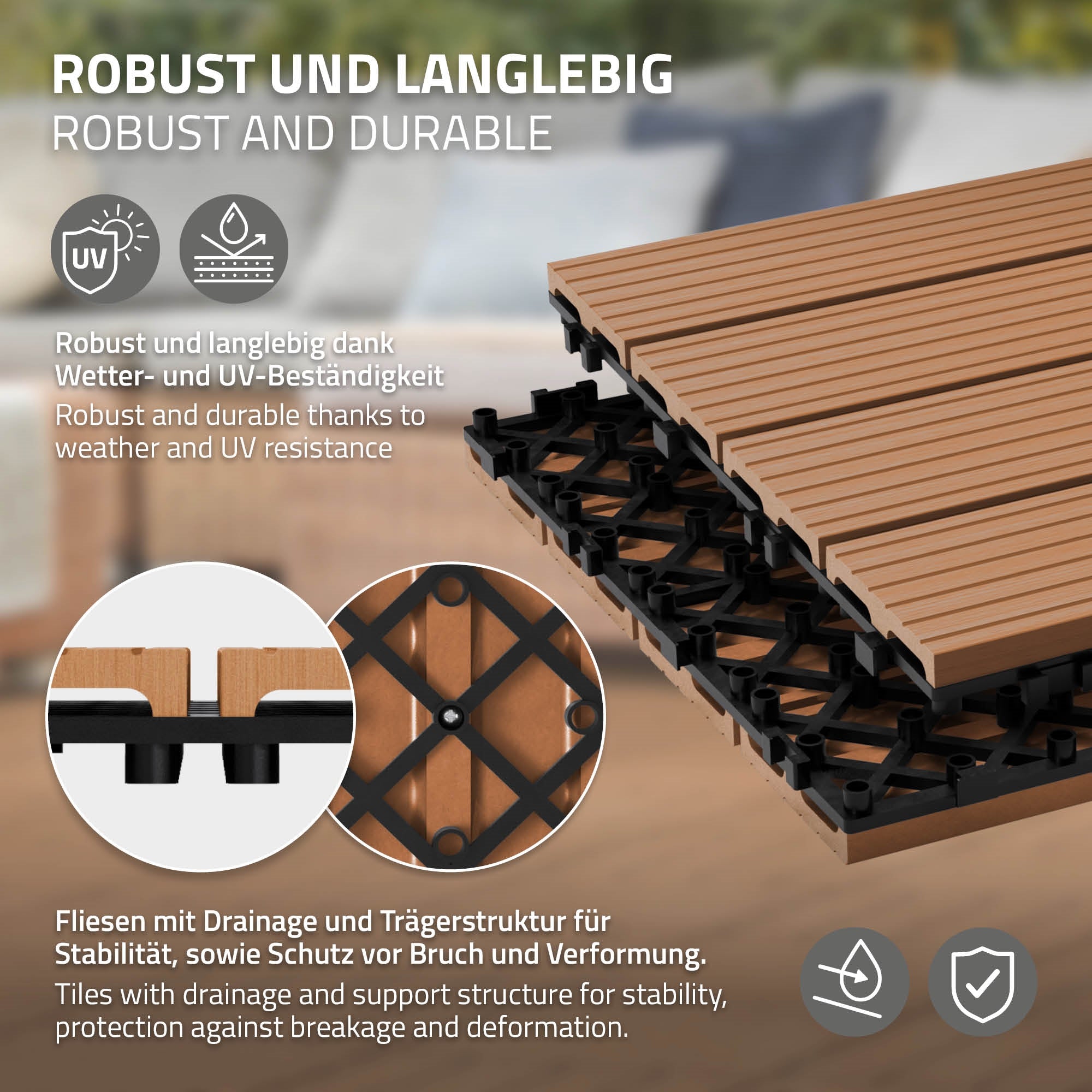 ECD Germany Garten dalles terrasse 30x30 marron clair 44 pièces
