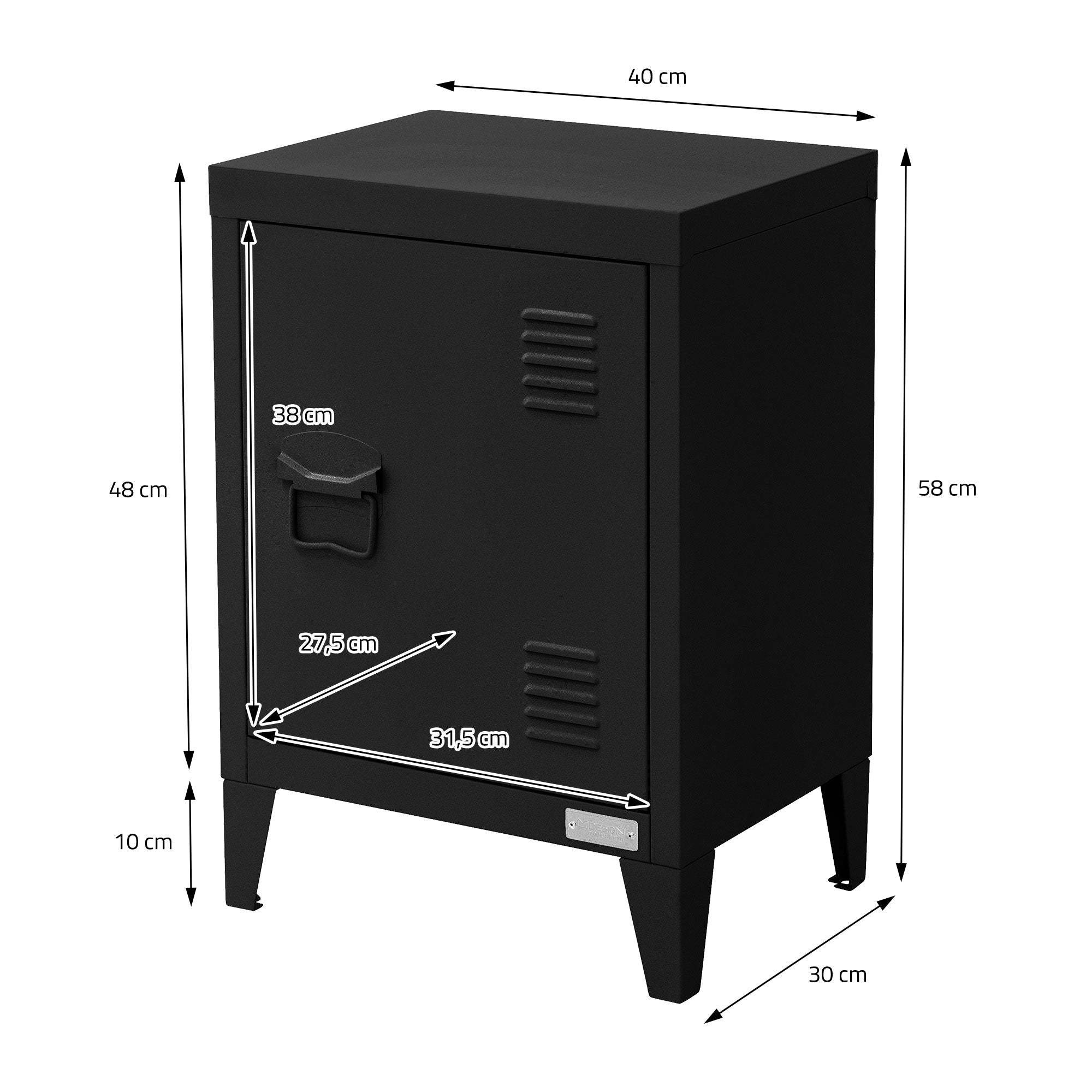 ML-Design table de chevet acier noire 40x30x58 cm