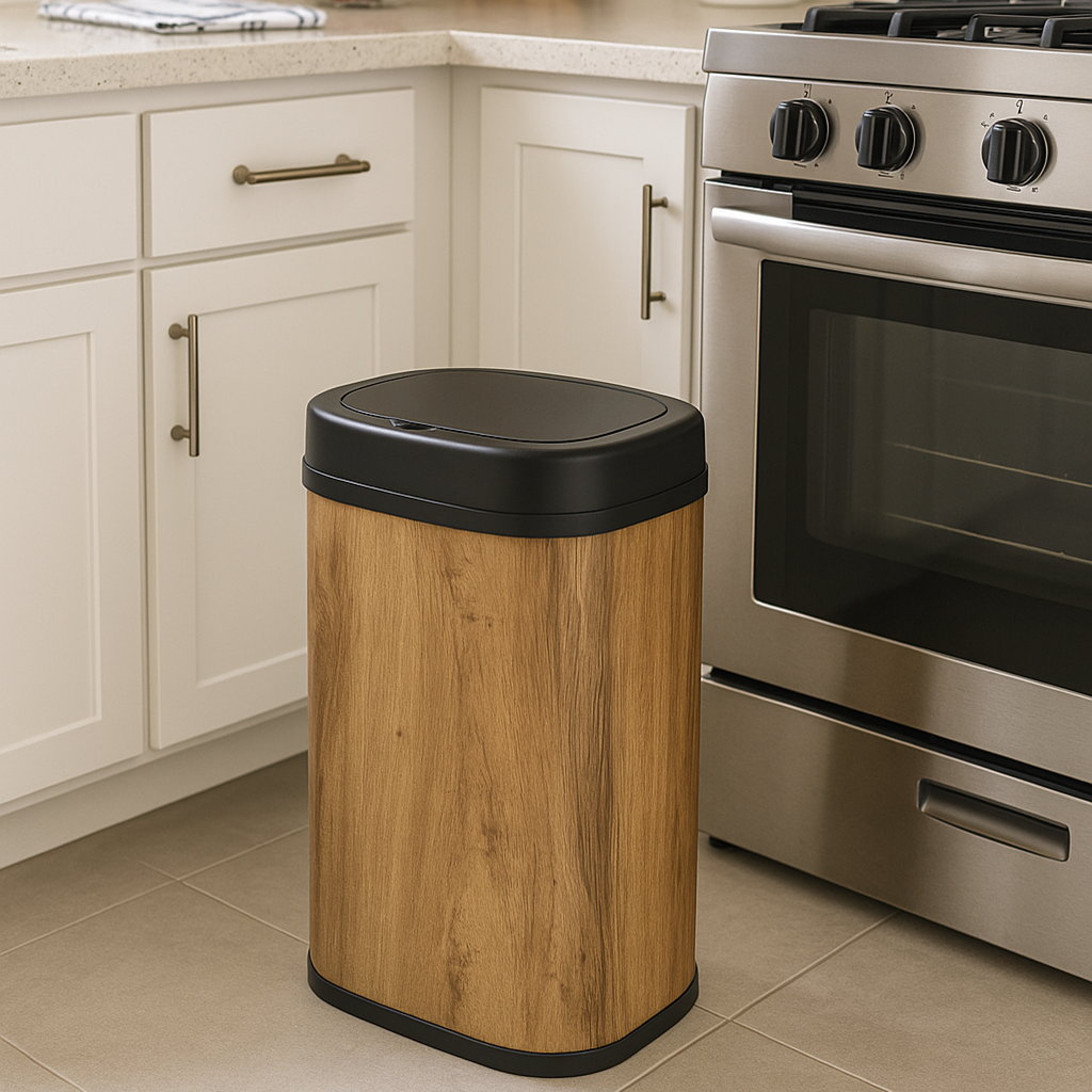 Red Deco MAJESTIC WOOD poubelle automatique 58 L bois inox