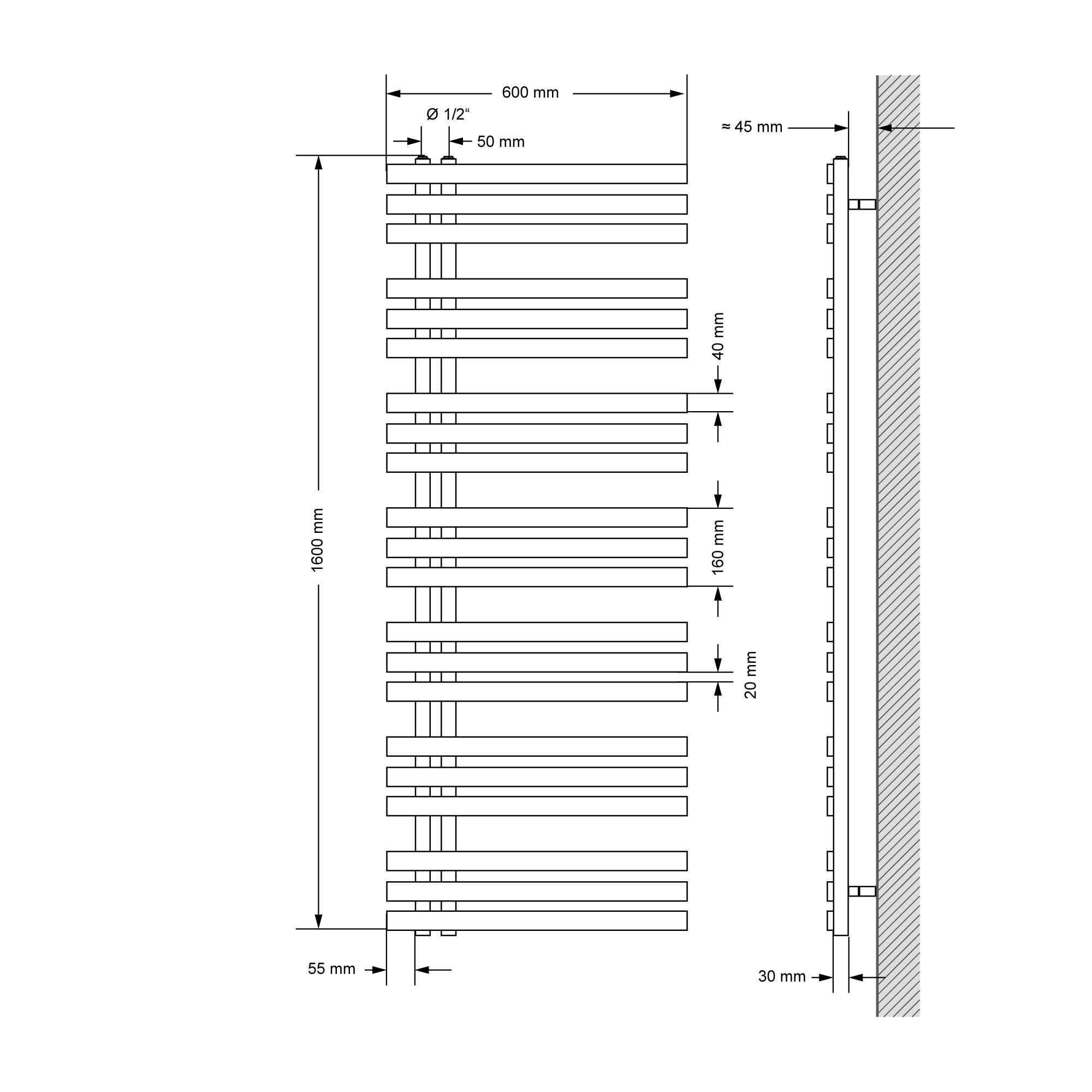 ECD Germany Iron EM sèche-serviettes 600x1600 blanc 900W
