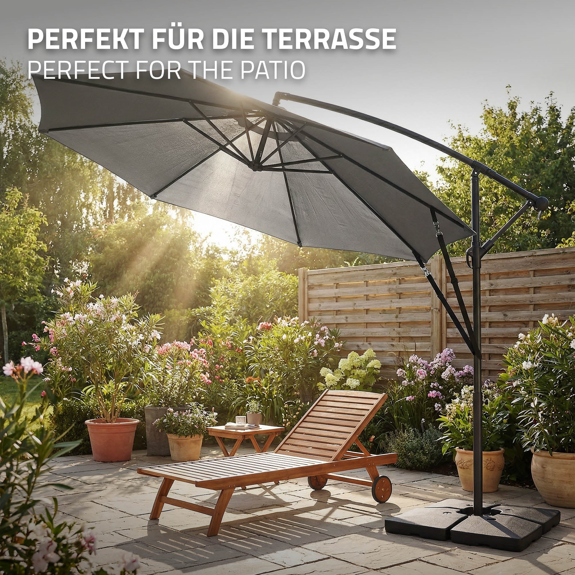 ECD Germany ML parasol déporté anthracite Ø 300 cm alu sans LED