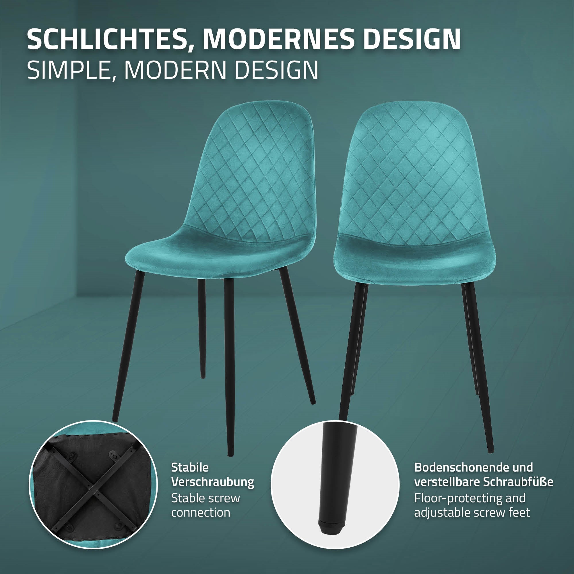 ECD Germany Möbel chaise salle à manger velours pétrole lot 4