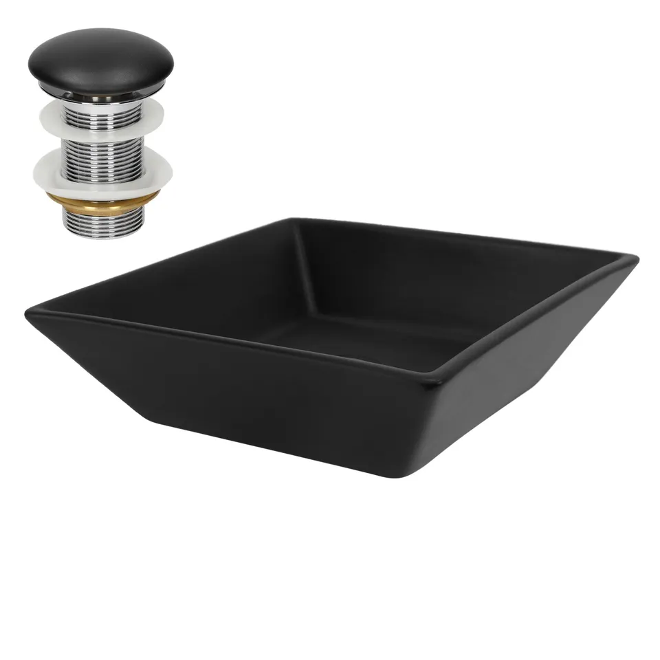 ML-Design vasque carrée noire 41x41 céramique + bonde