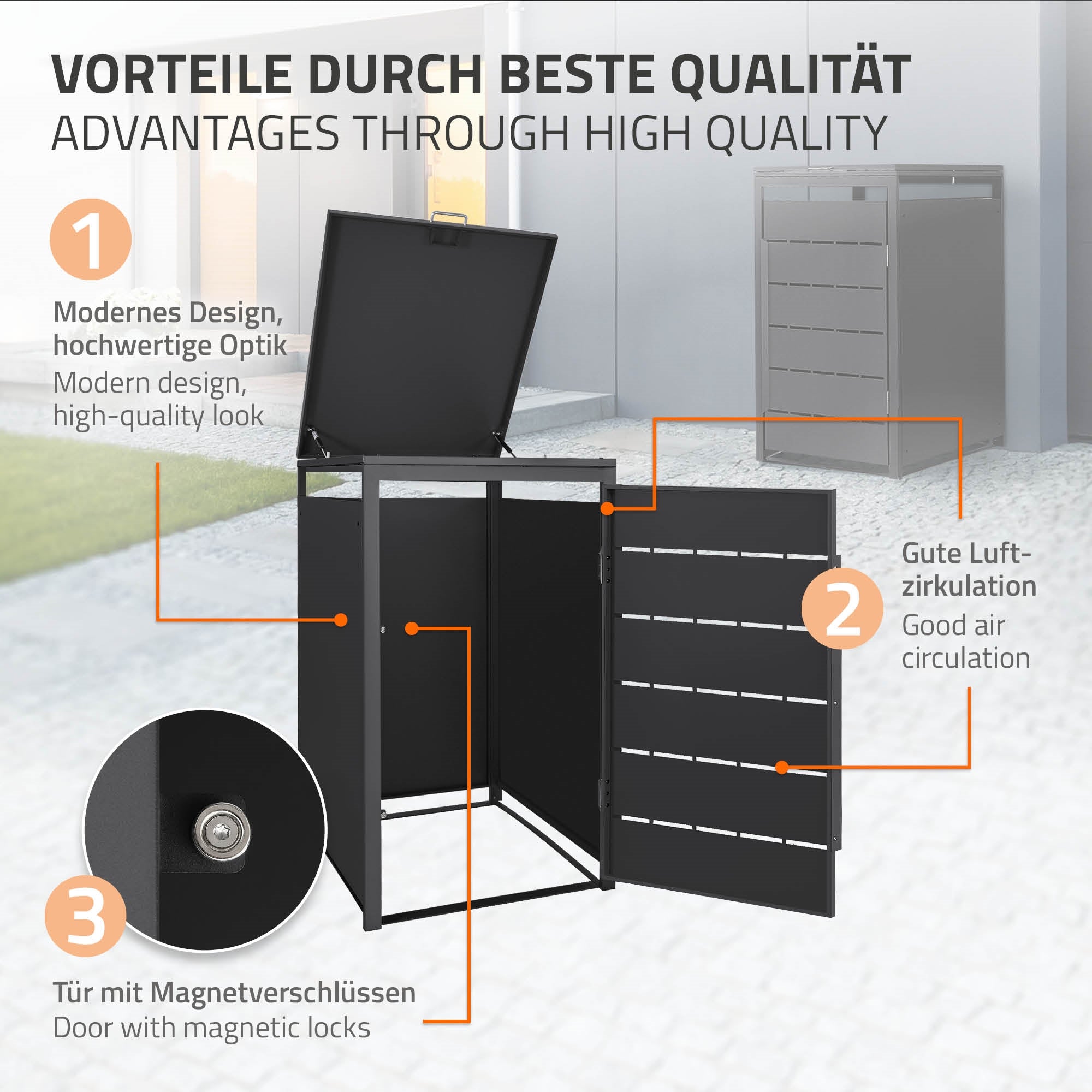 ECD Germany Garten Cache-Poubelle 1x240L Anthracite Acier