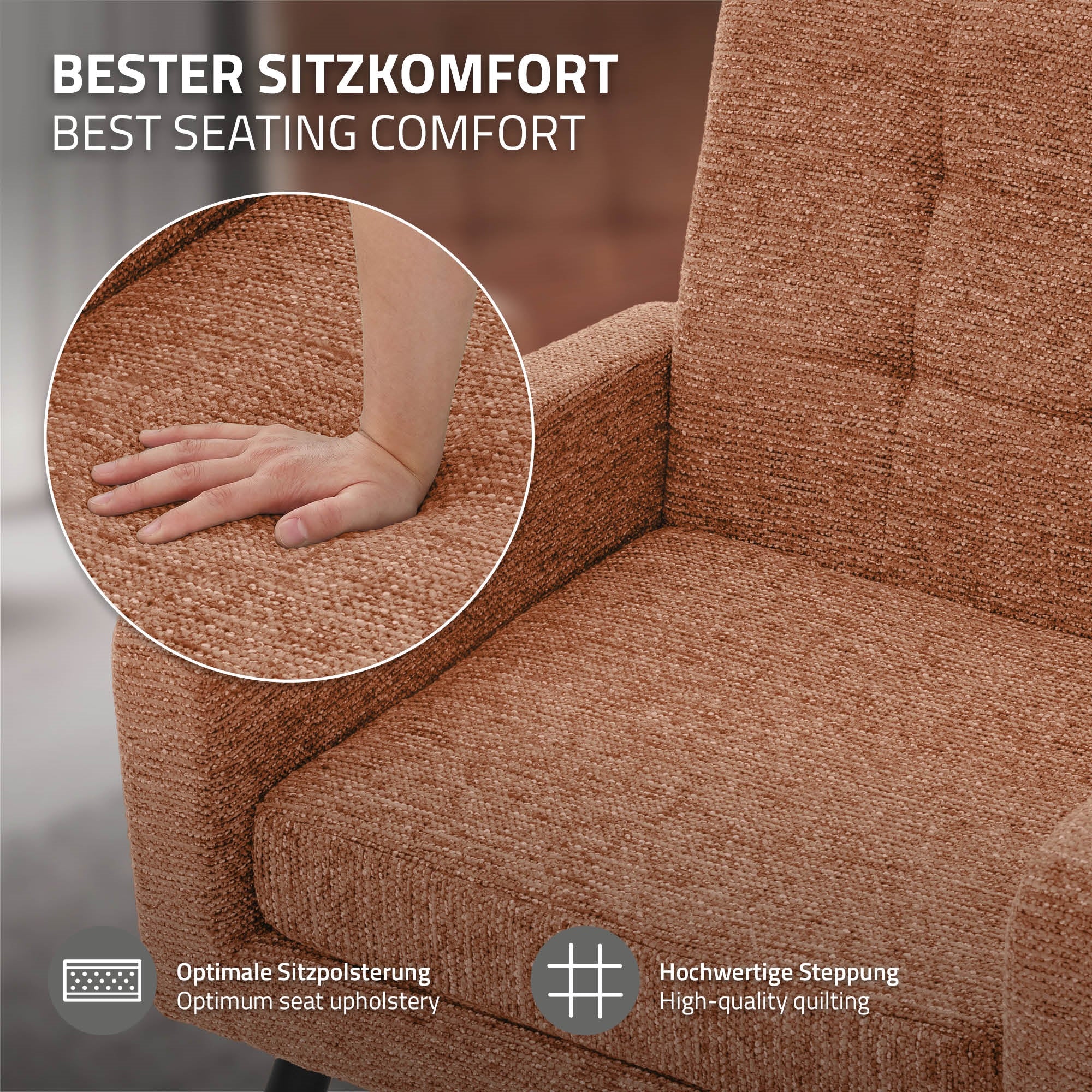 ECD Germany Möbel fauteuil salon tissu rouge 66,5 cm