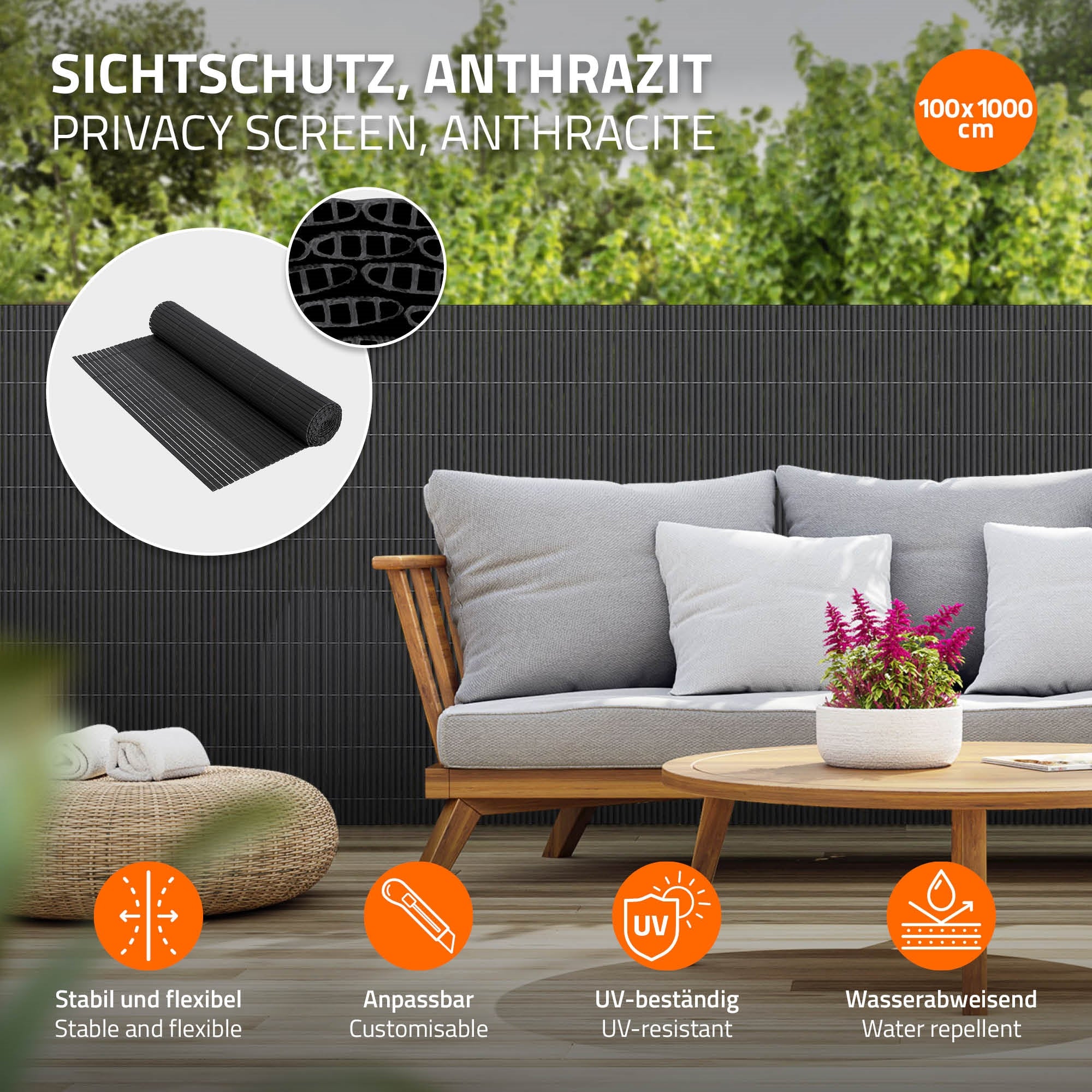 ECD Germany Garten brise-vue 10m anthracite PVC anti-UV