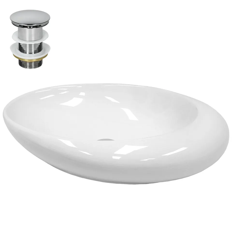 LuxeBath vasque à poser céramique blanche 58,5 cm bonde