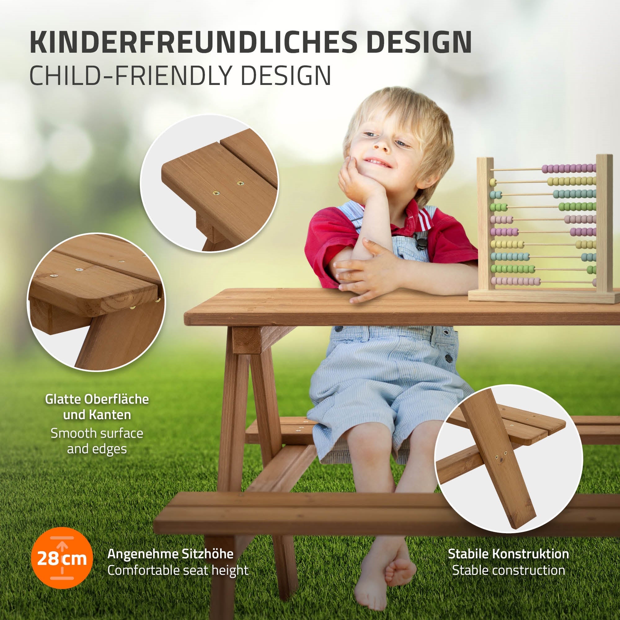 ECD Germany Kinder table pique-nique enfant marron 4 places bois