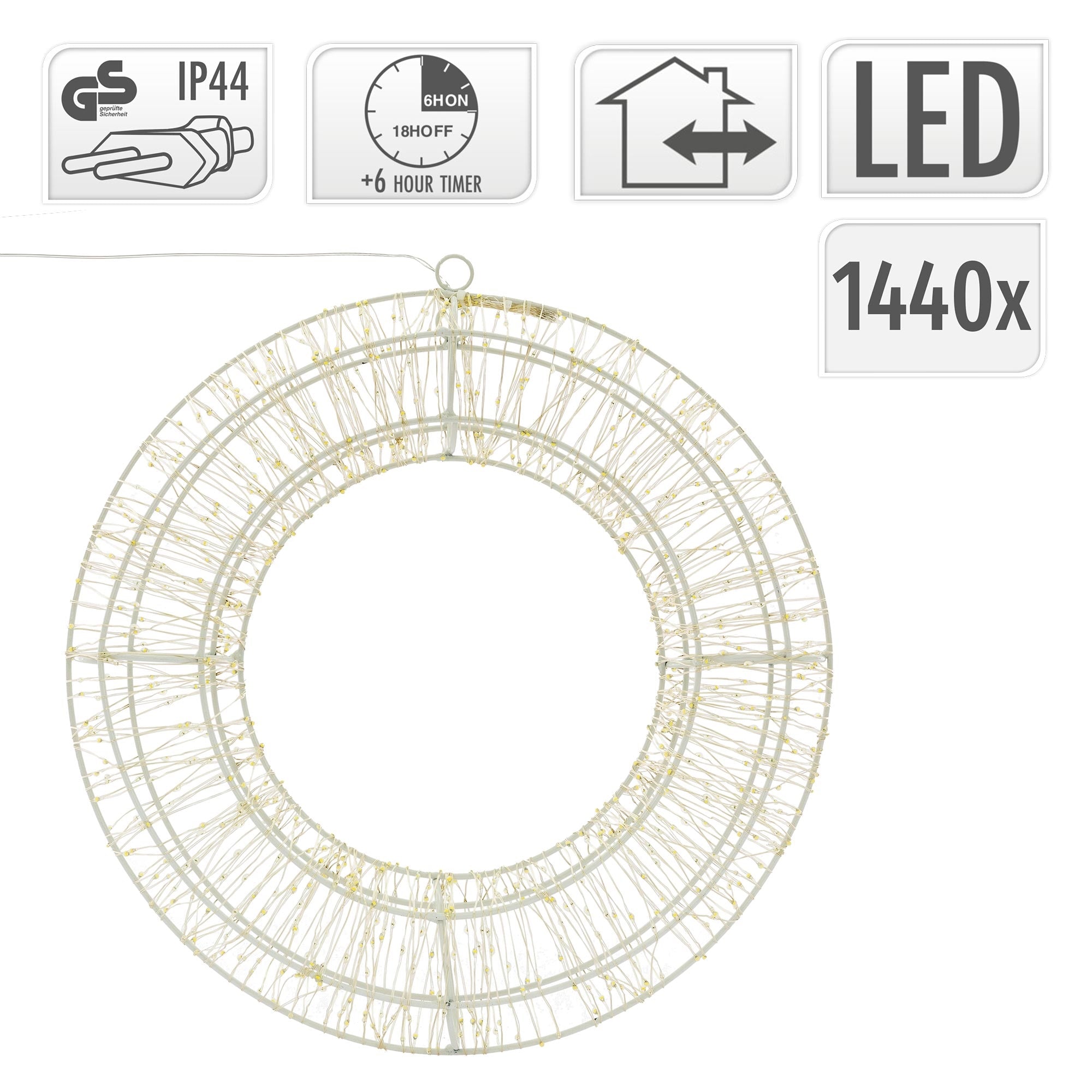 ECD Germany Couronne LED métal 50 cm blanc chaud 1440 LED