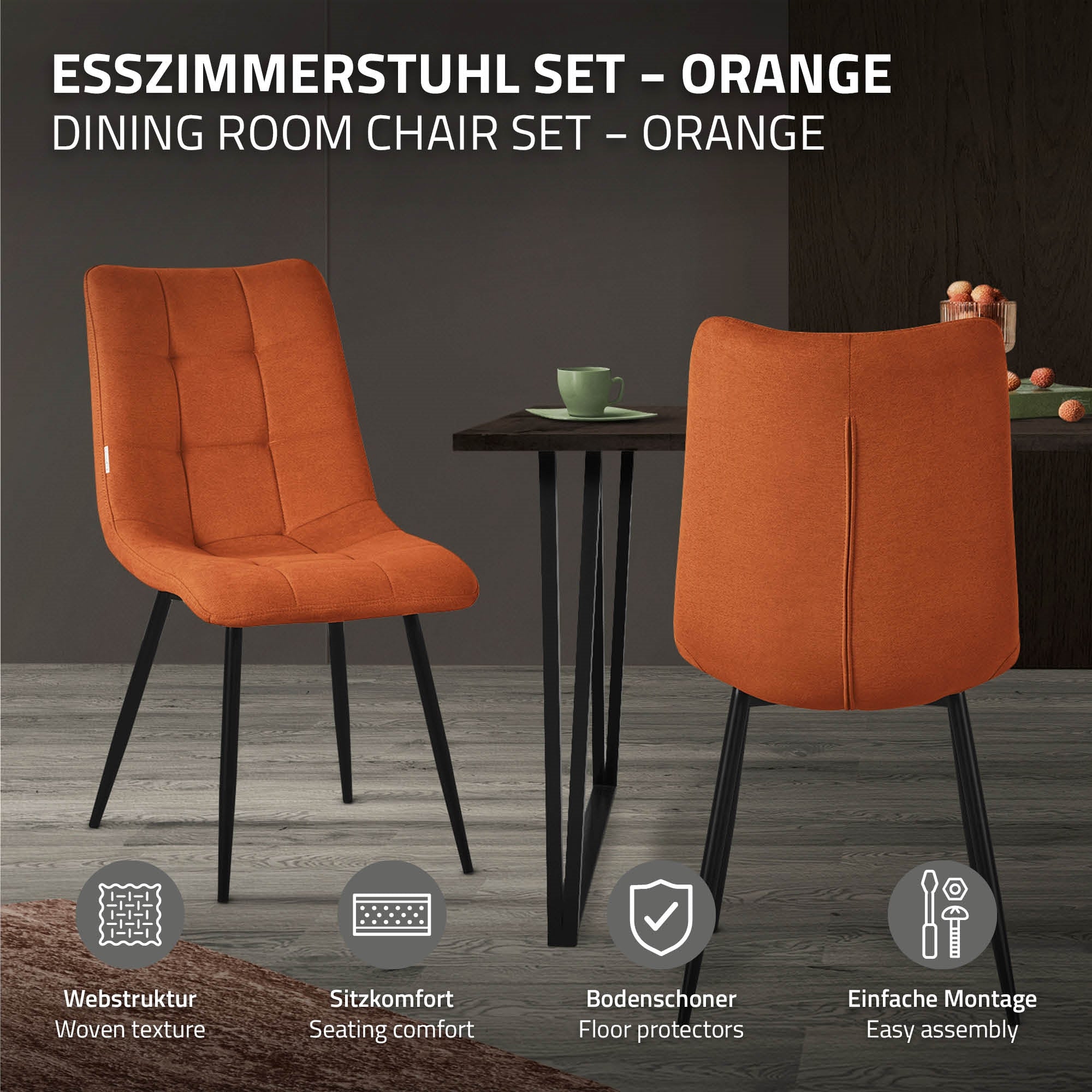 ECD Germany Möbel ML-Design lot 6 chaises orange polyester