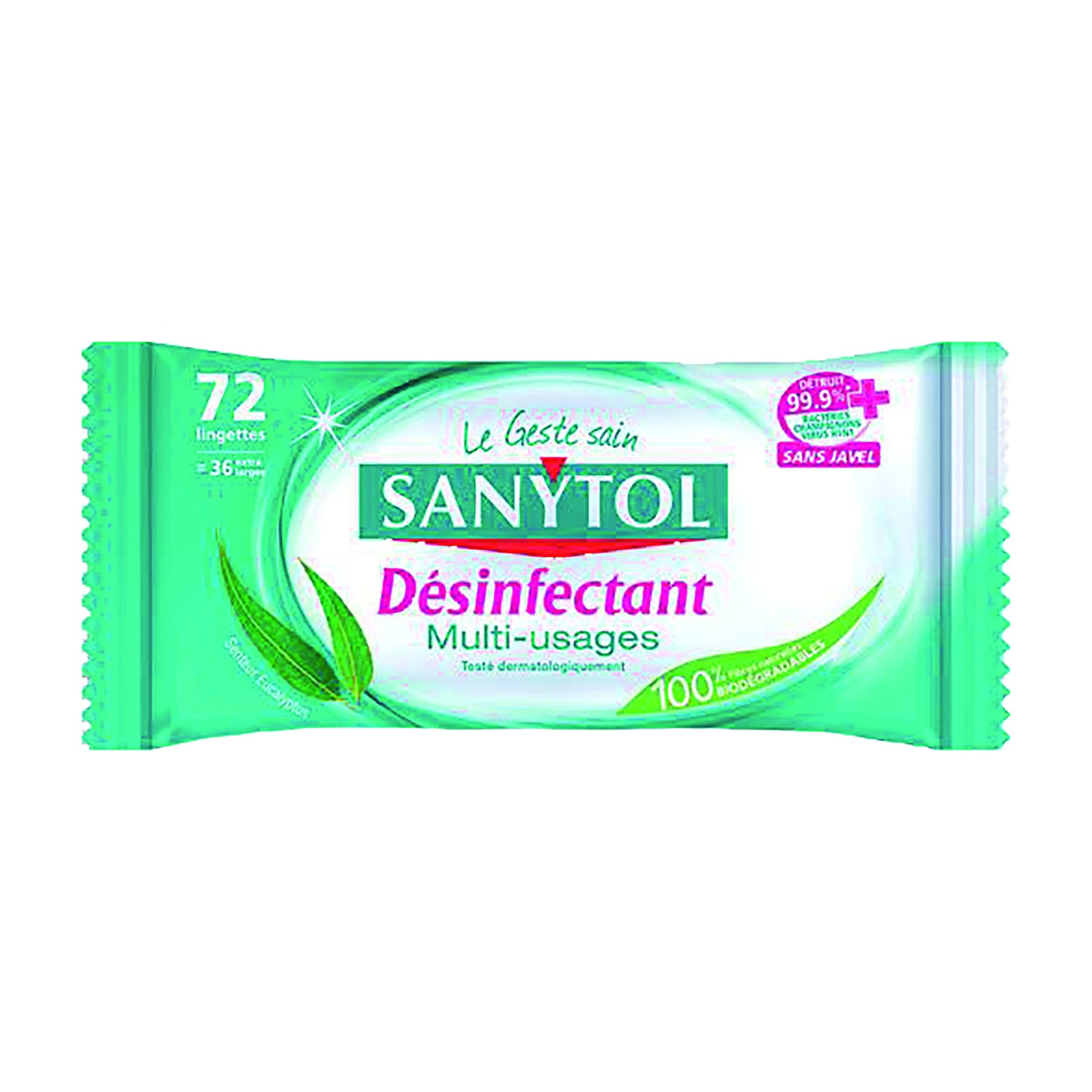Sanytol lingettes désinfectantes x72 eucalyptus menthe