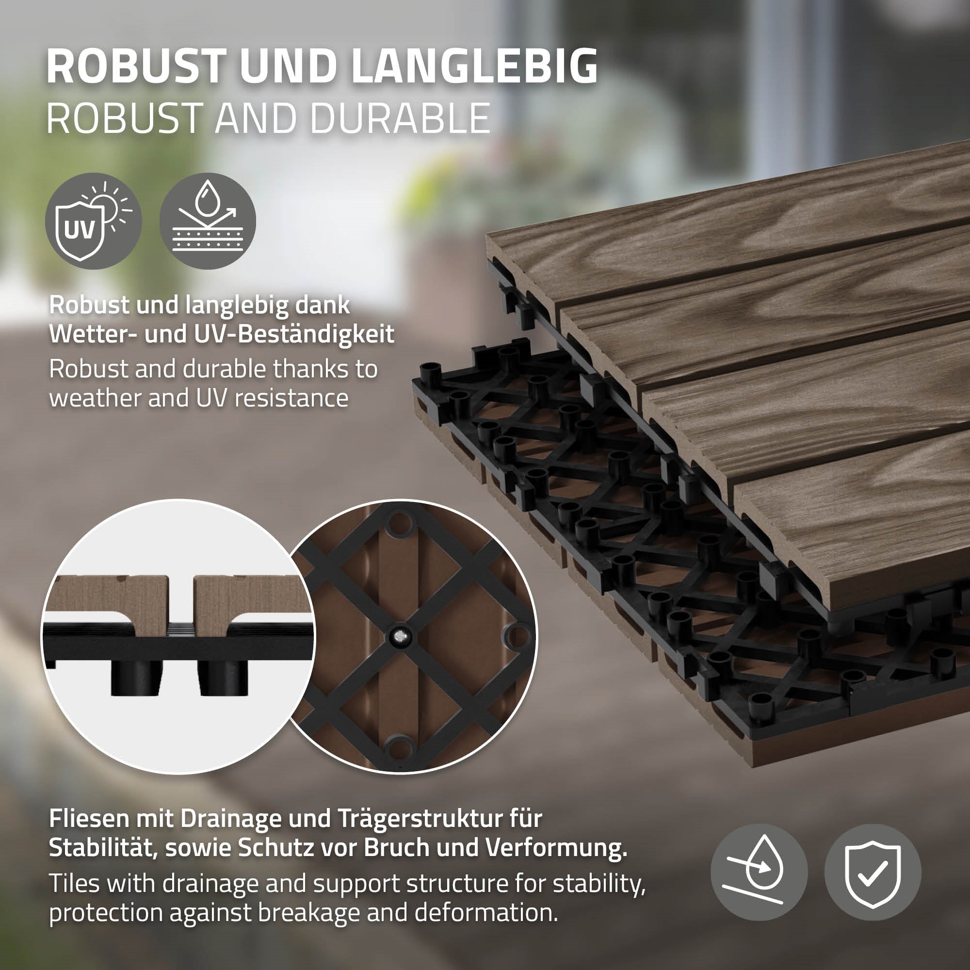 ECD Germany Garten dalle terrasse 30x30 marron lot de 33