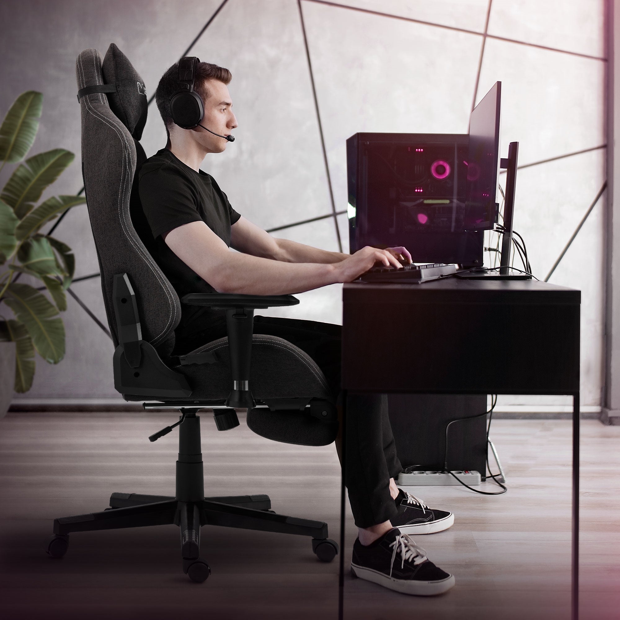 ECD Germany ML-Design chaise gaming tissu gris blanc 150 kg