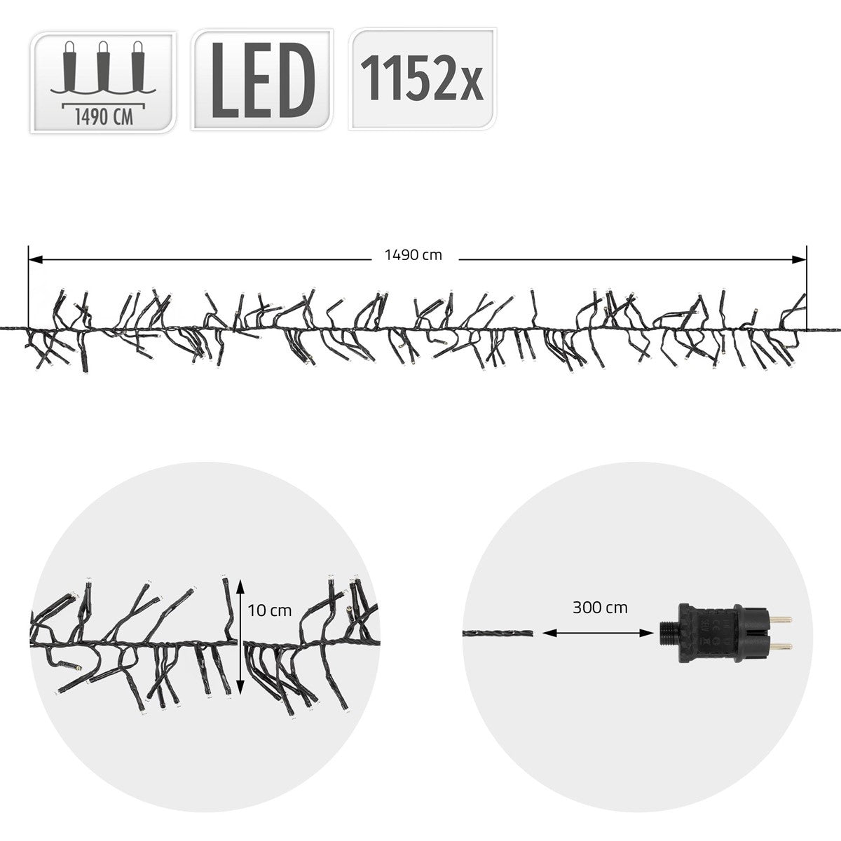 ECD Germany guirlande LED 14,9 m blanc chaud 1152 LED extérieur