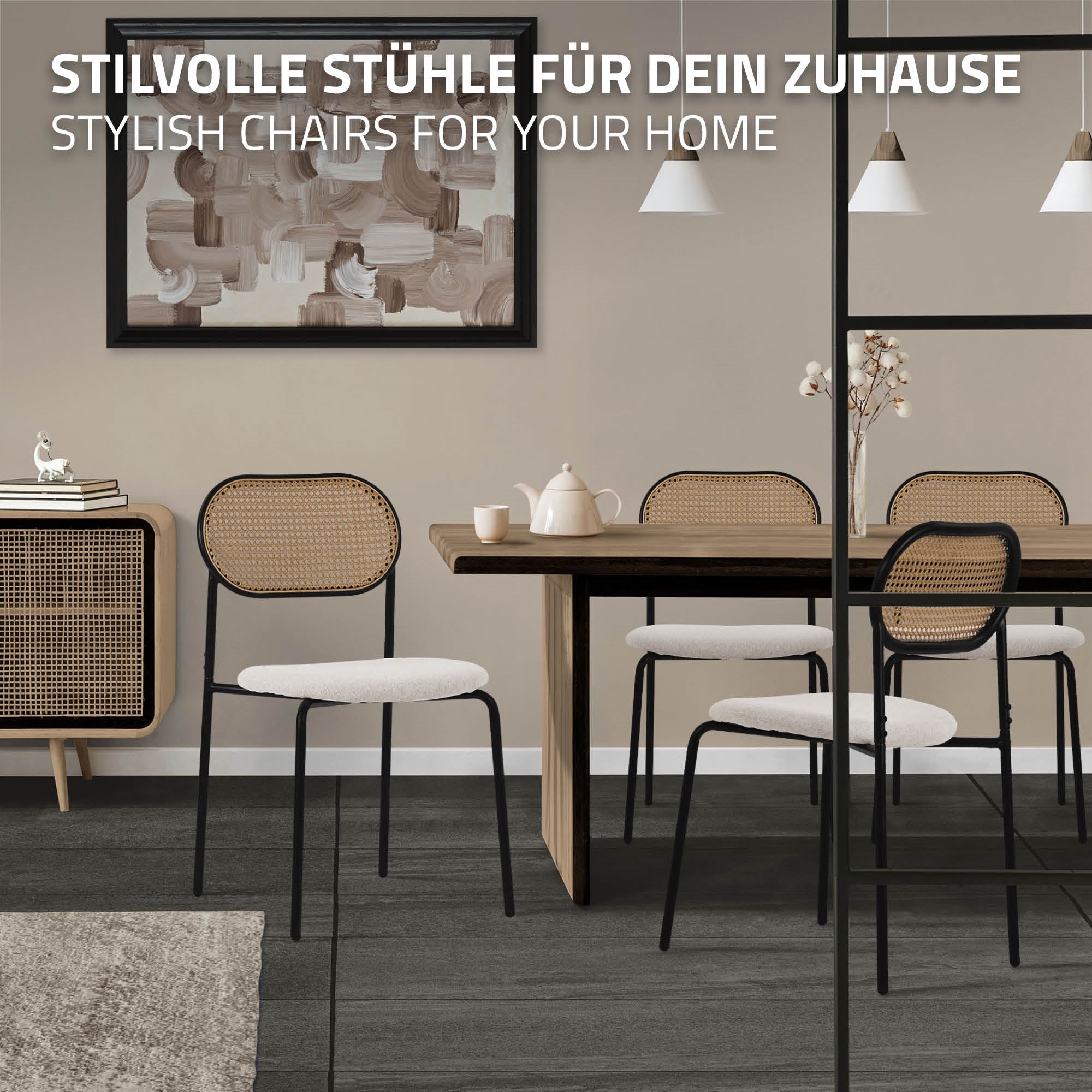 ECD Germany ML-Design chaise salle à manger beige rotin lot de 2