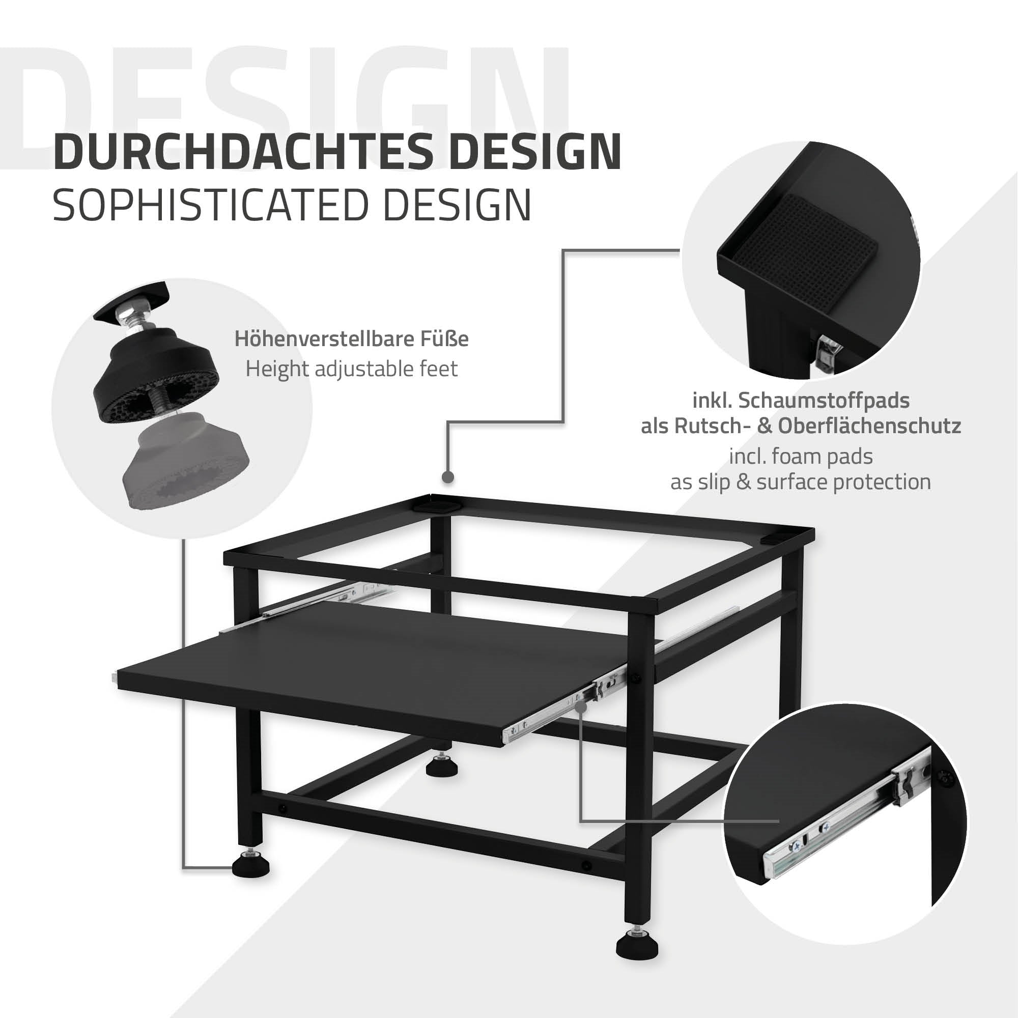 ECD Germany Möbel support lave-linge 62,5 cm noir avec tablette