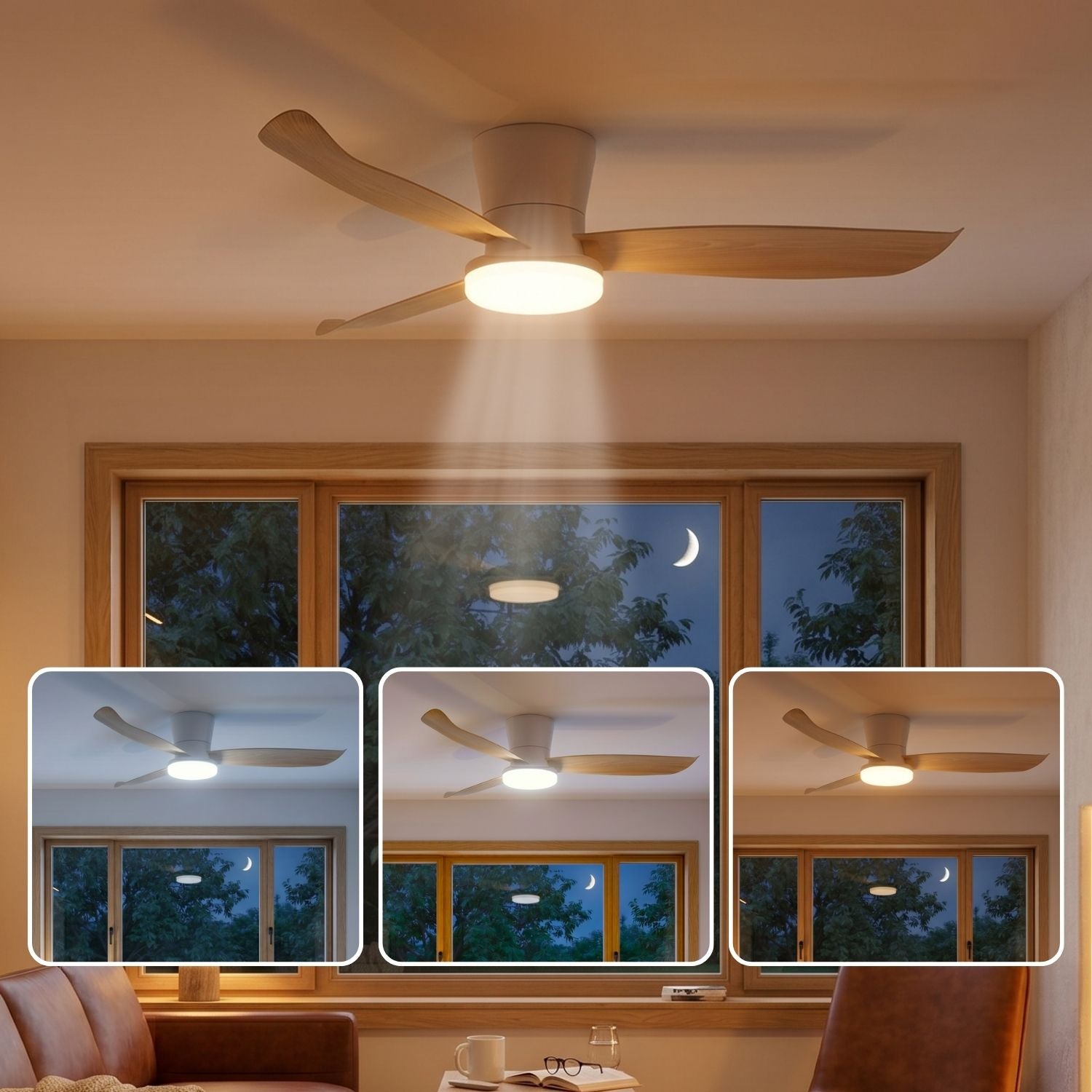 Boreal ventilateur plafond 107cm LED 2100lm blanc bois télécommande