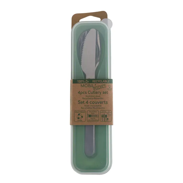 Stokomani 4 Couverts nomades inox avec étui pique-nique