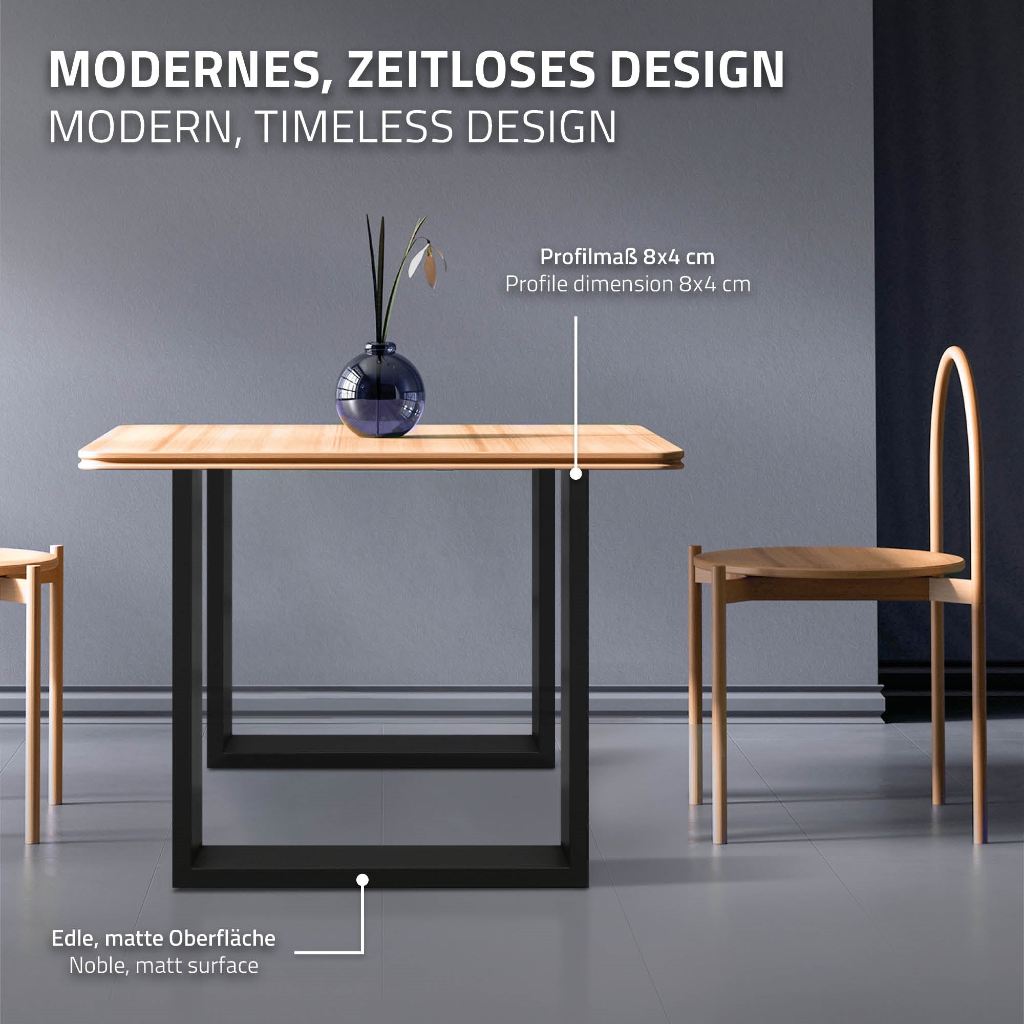 ECD Germany Möbel pieds de table 70x72 cm noir acier lot de 2